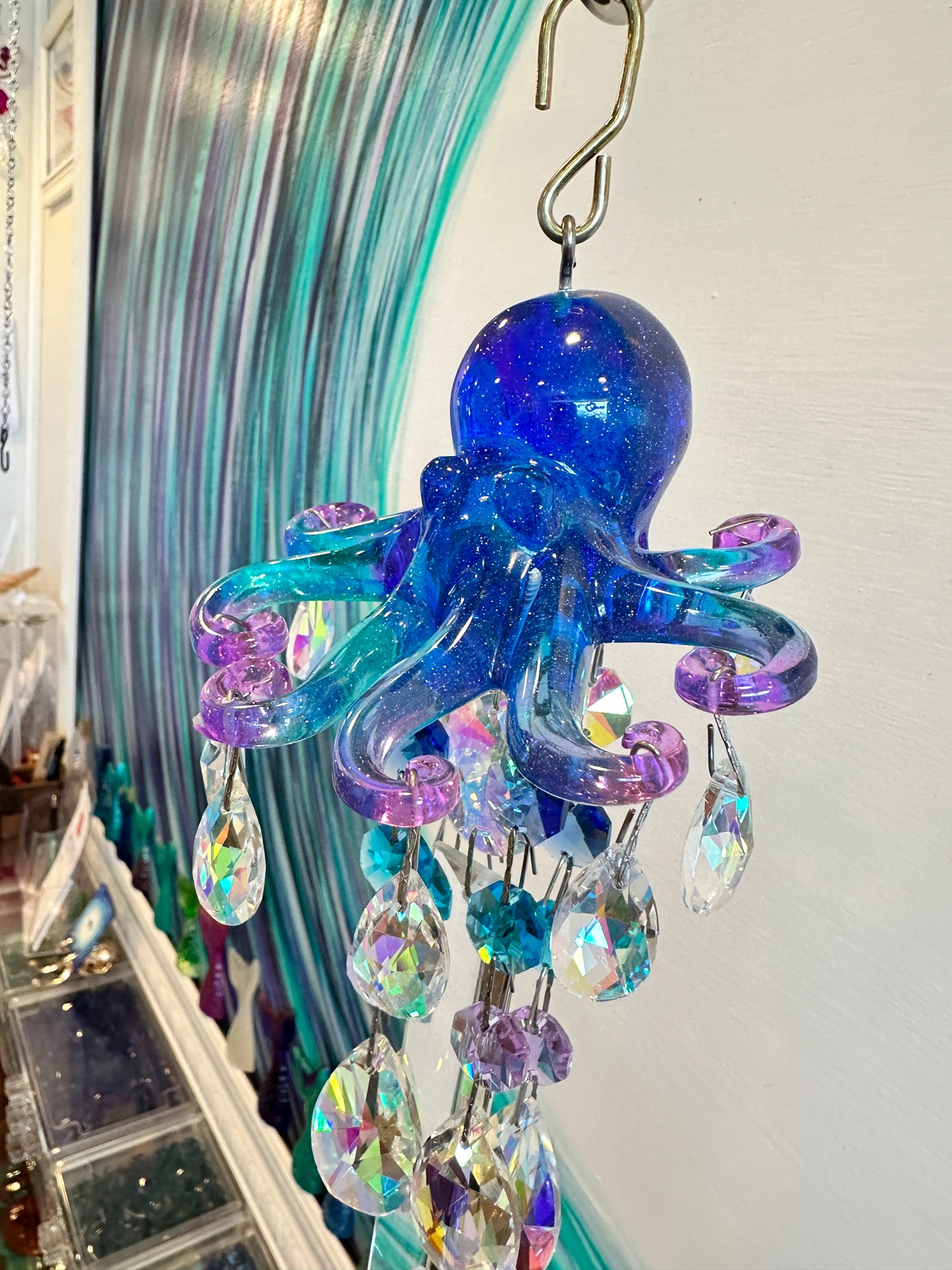 Epoxy Resin & Crystal Octopus Suncatching Windchime