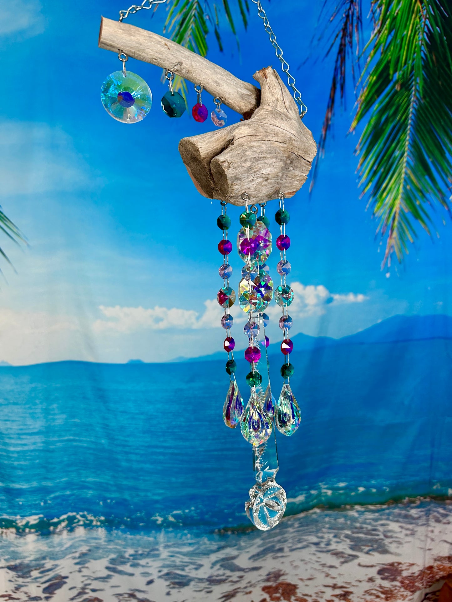Quirky Driftwood & Crystal Suncatching Wind Chime 5+ XL
