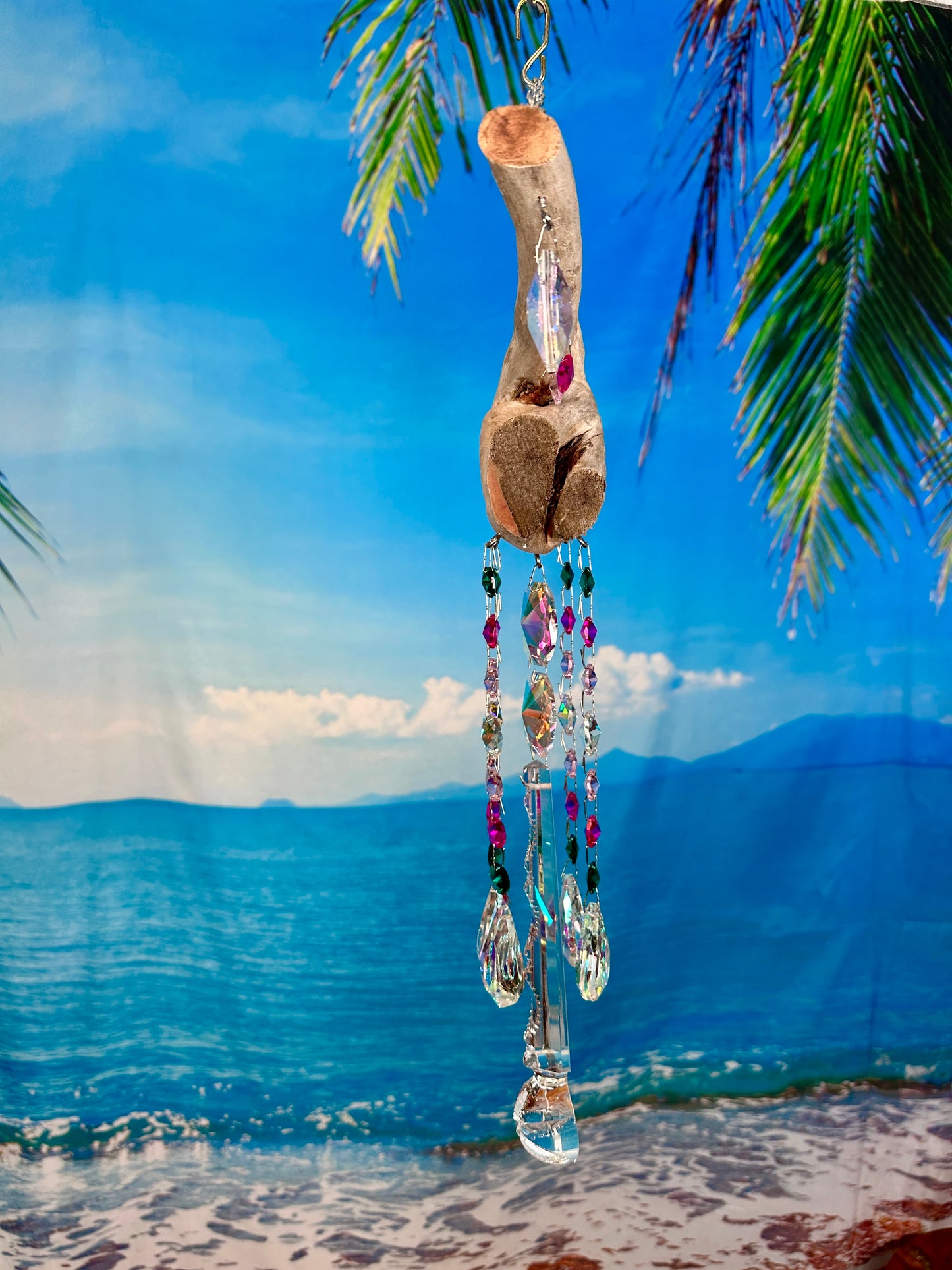Quirky Driftwood & Crystal Suncatching Wind Chime 5+ XL