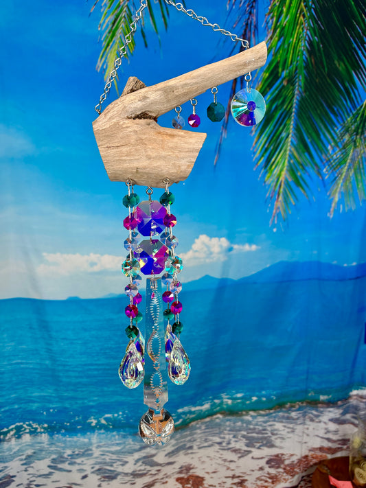 Quirky Driftwood & Crystal Suncatching Wind Chime 5+ XL