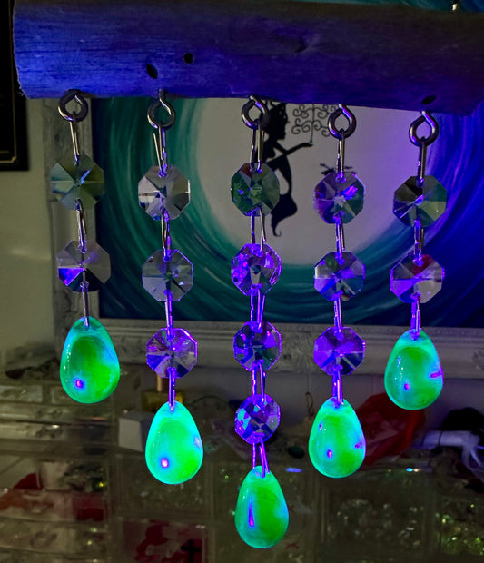 Uranium Glass, Driftwood, and Chandelier Crystal Suncatcher 5