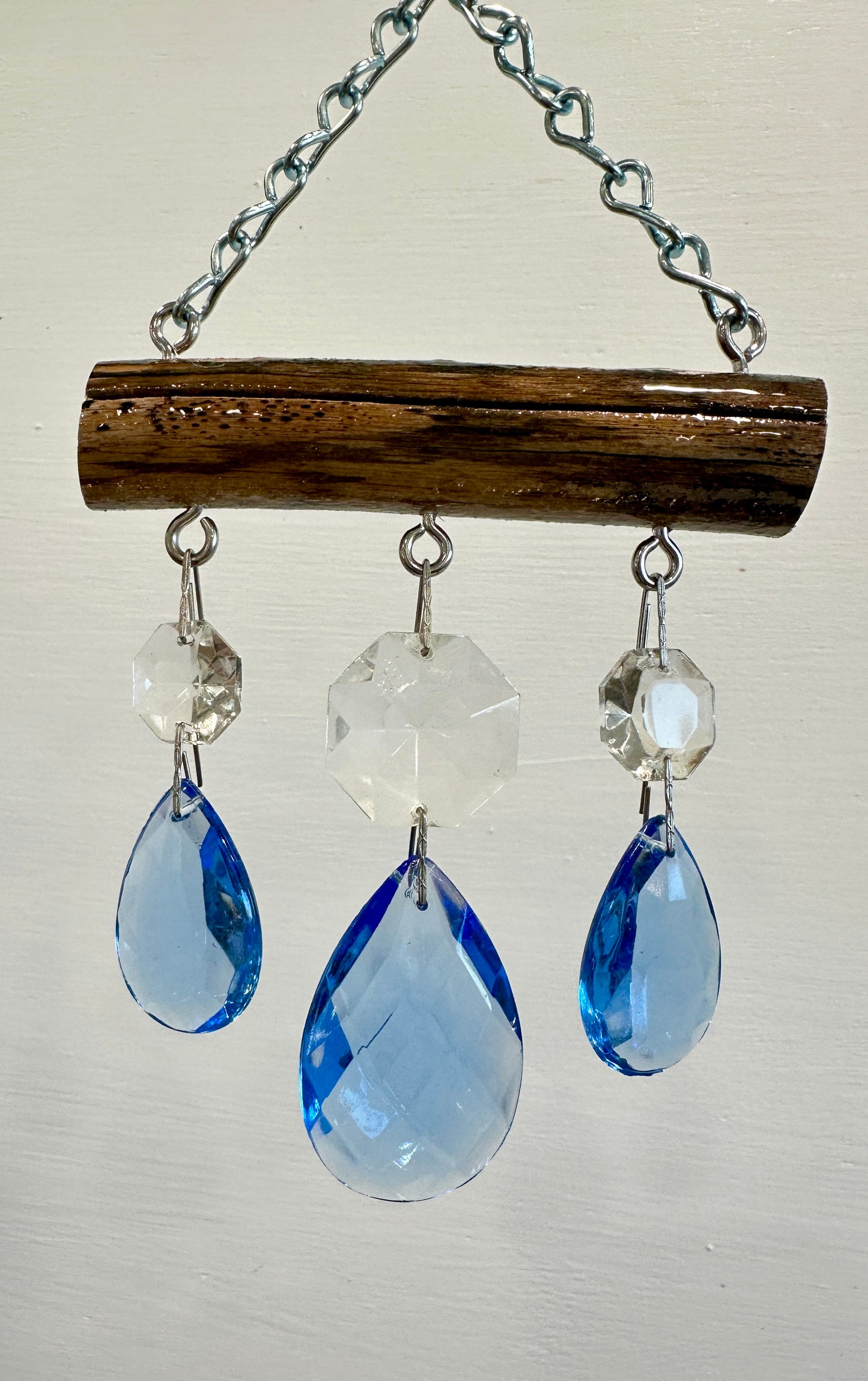 Beautiful Blue Vintage Crystal & Driftwood Sun-catcher
