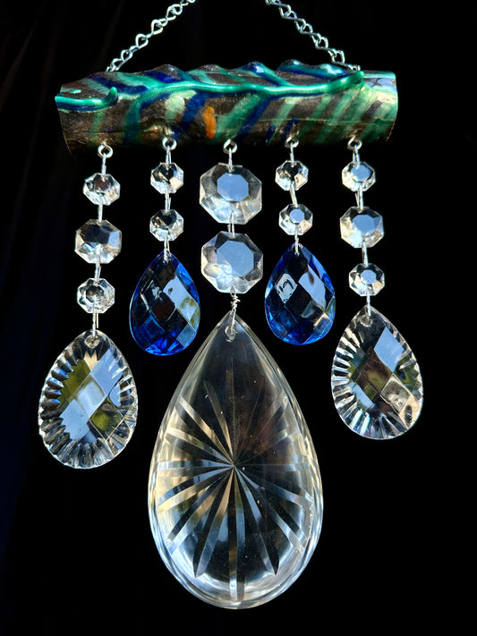 Epic Vintage Crystal & Rainbow Tree Driftwood Suncatcher