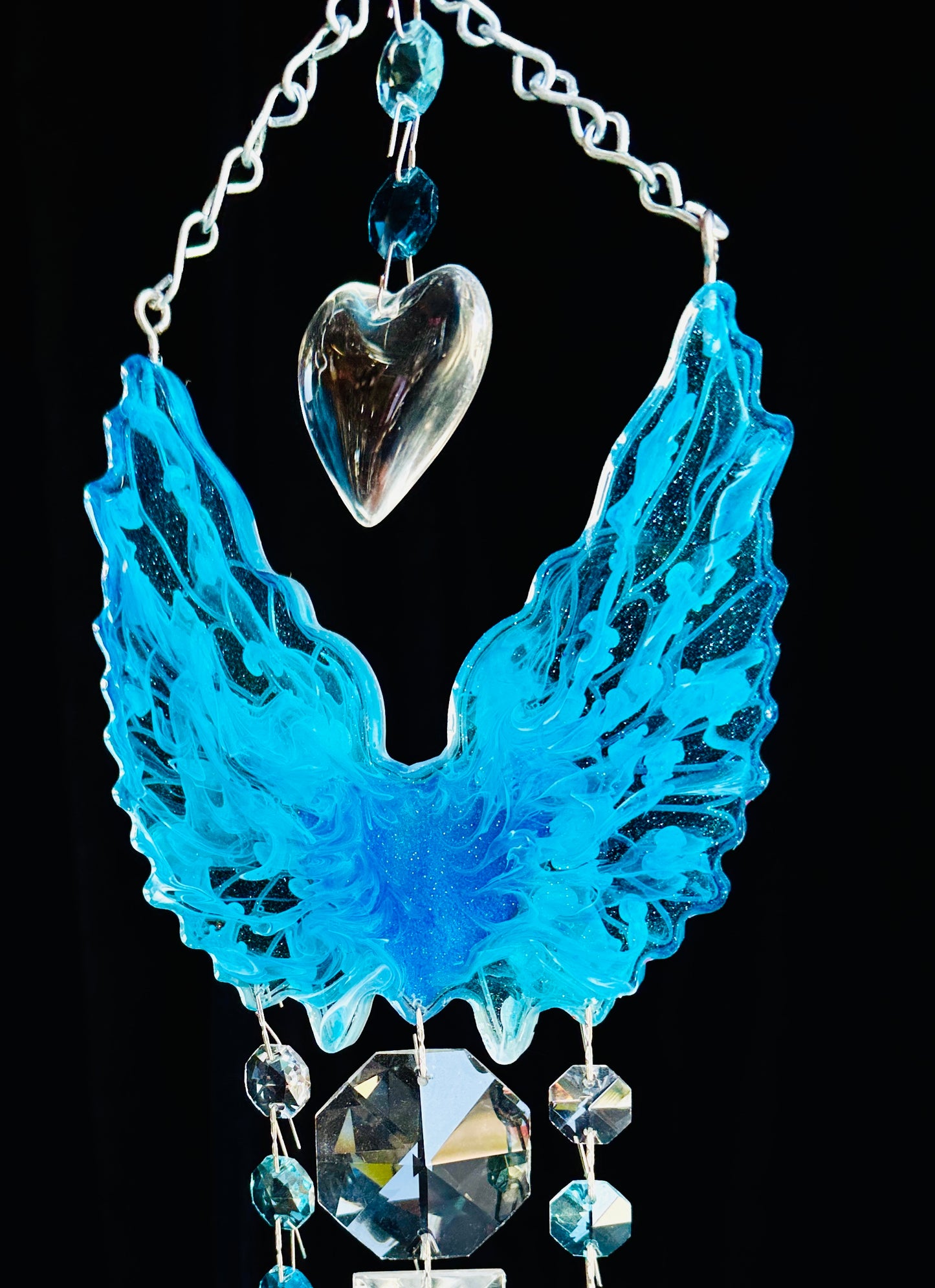 Royal Blue Epoxy Resin Angel Wings Dazzling Sun-catching Wind-chime