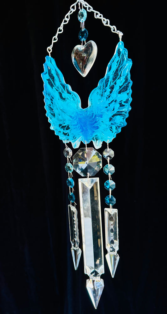 Royal Blue Epoxy Resin Angel Wings Dazzling Sun-catching Wind-chime