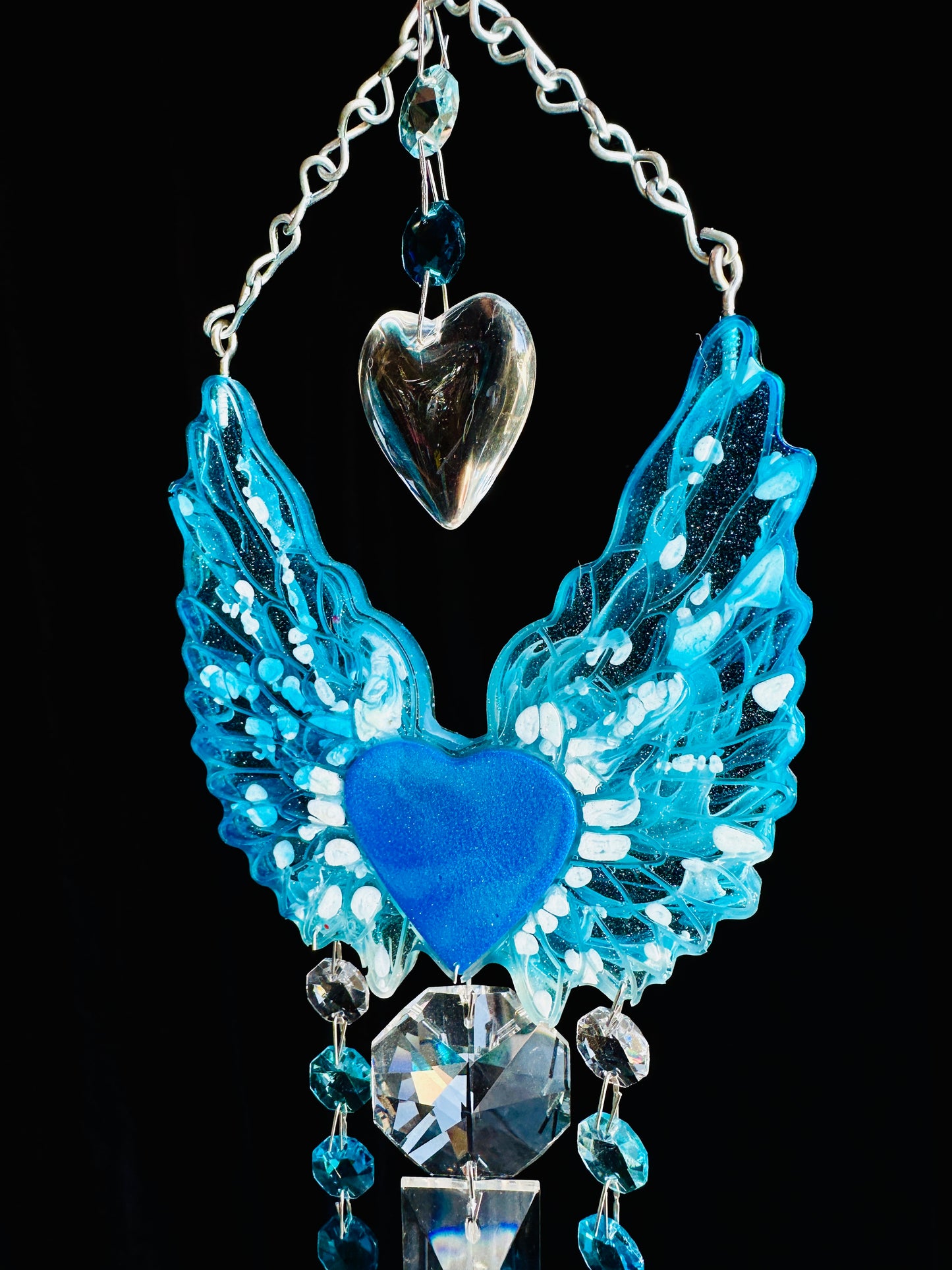 Royal Blue Epoxy Resin Angel Wings Dazzling Sun-catching Wind-chime