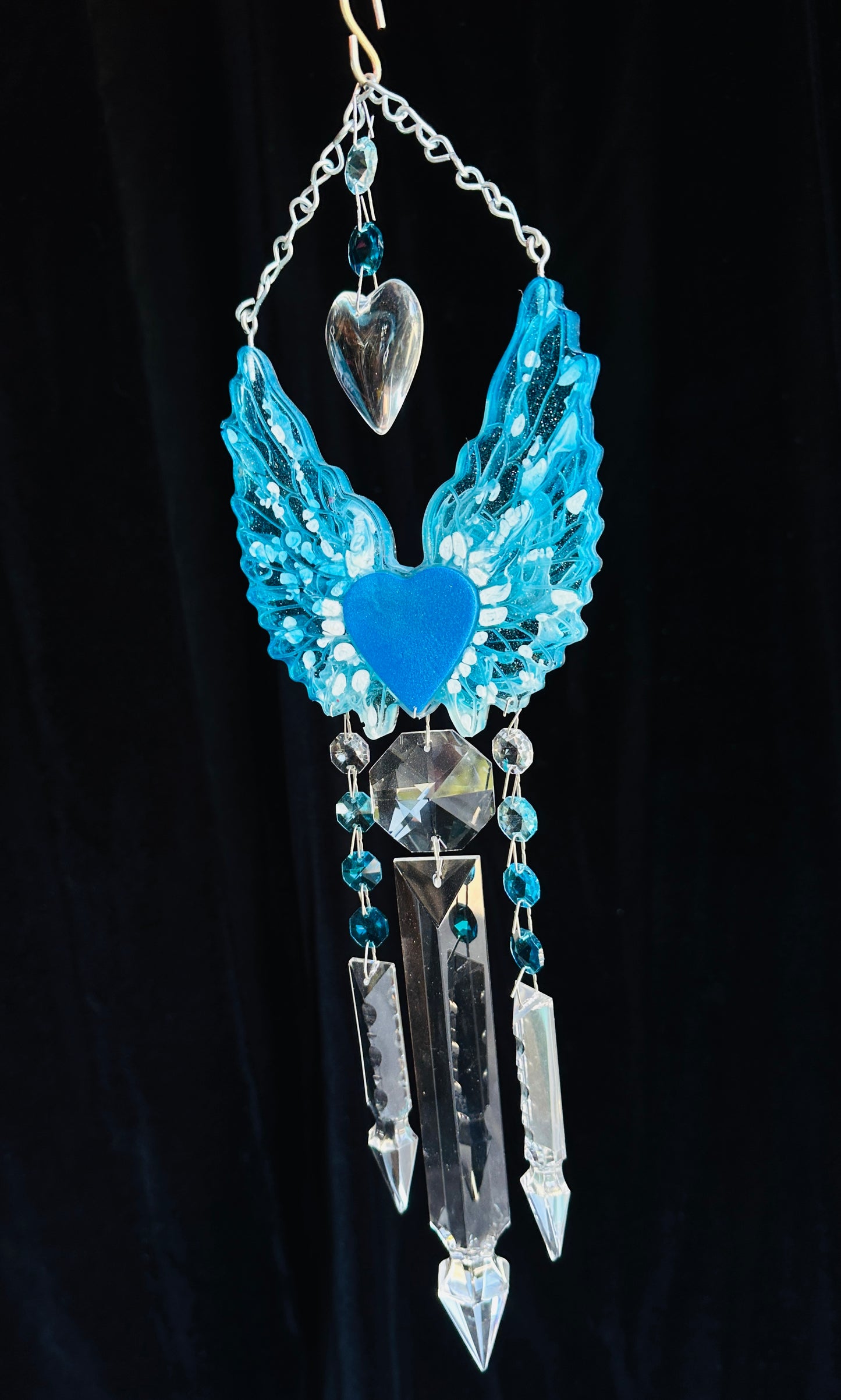 Royal Blue Epoxy Resin Angel Wings Dazzling Sun-catching Wind-chime