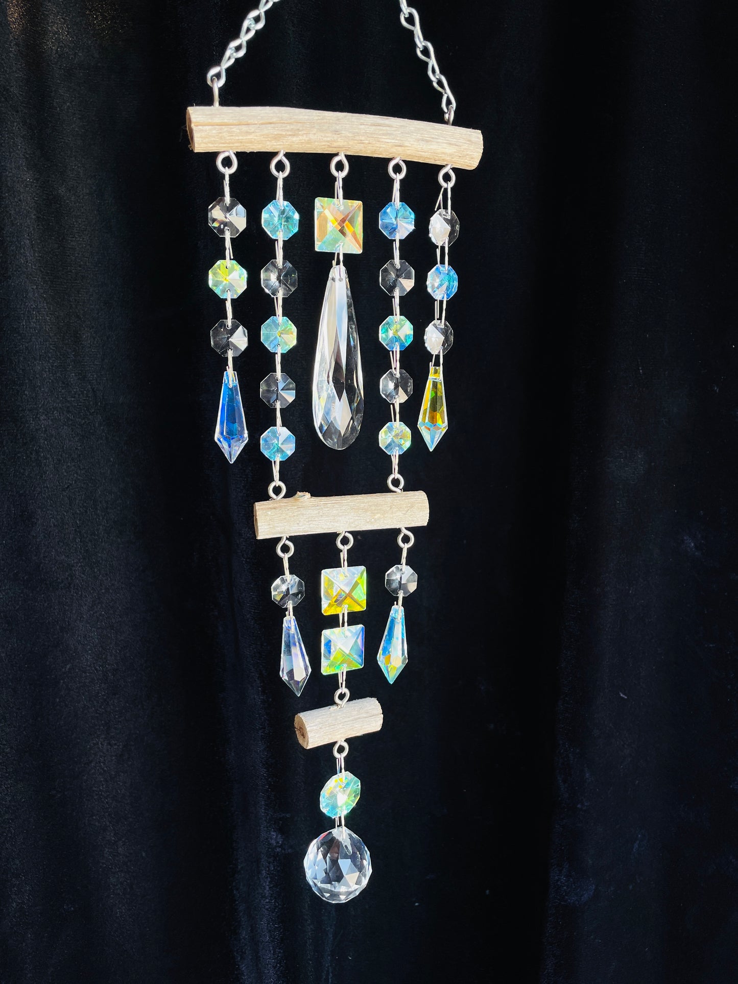 Natural driftwood and chandelier crystal suncatcher handmade unique gifts