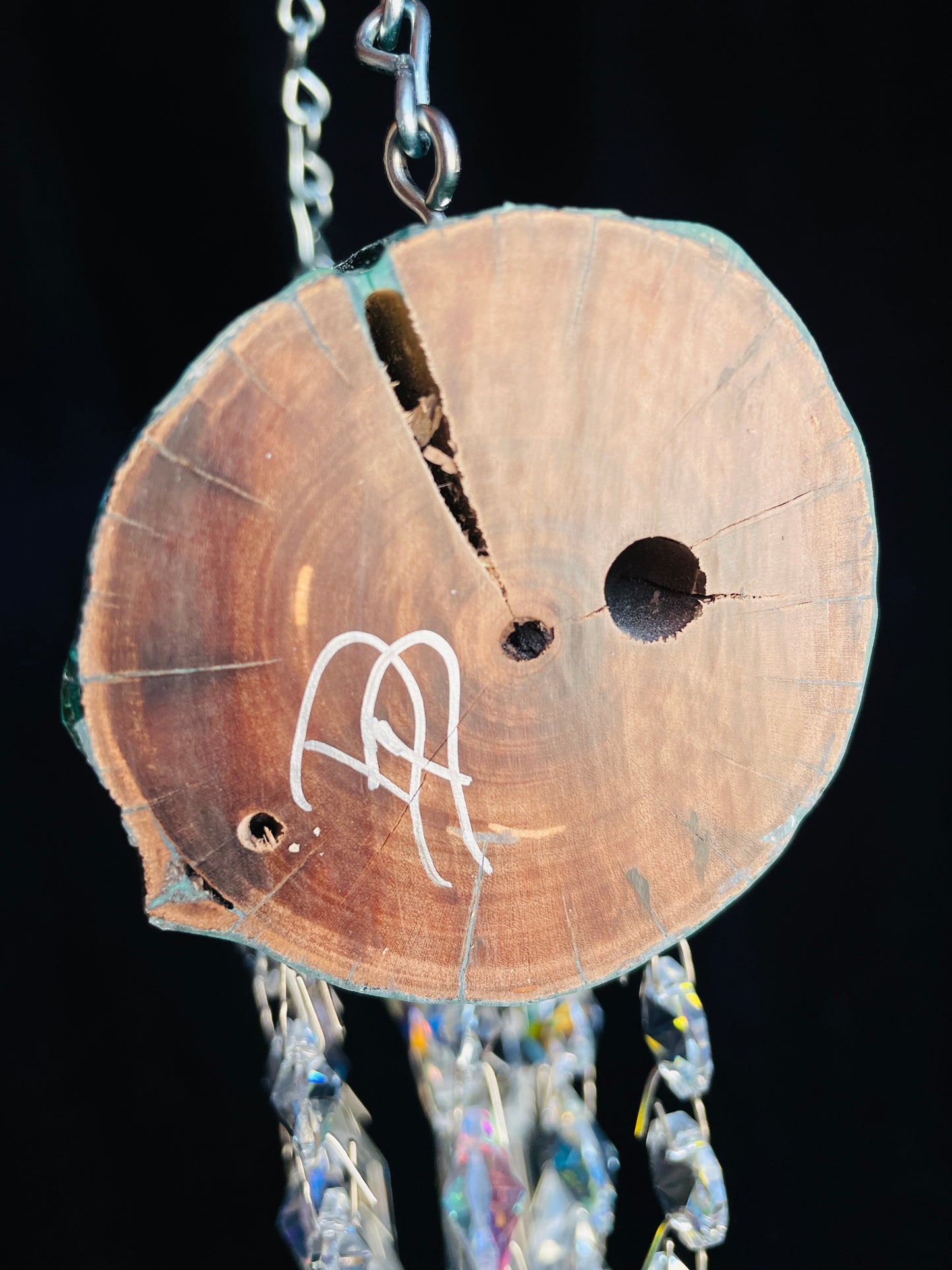 Glistening Driftwood & Crystal Wind Chime Sun Catcher 11 Strand