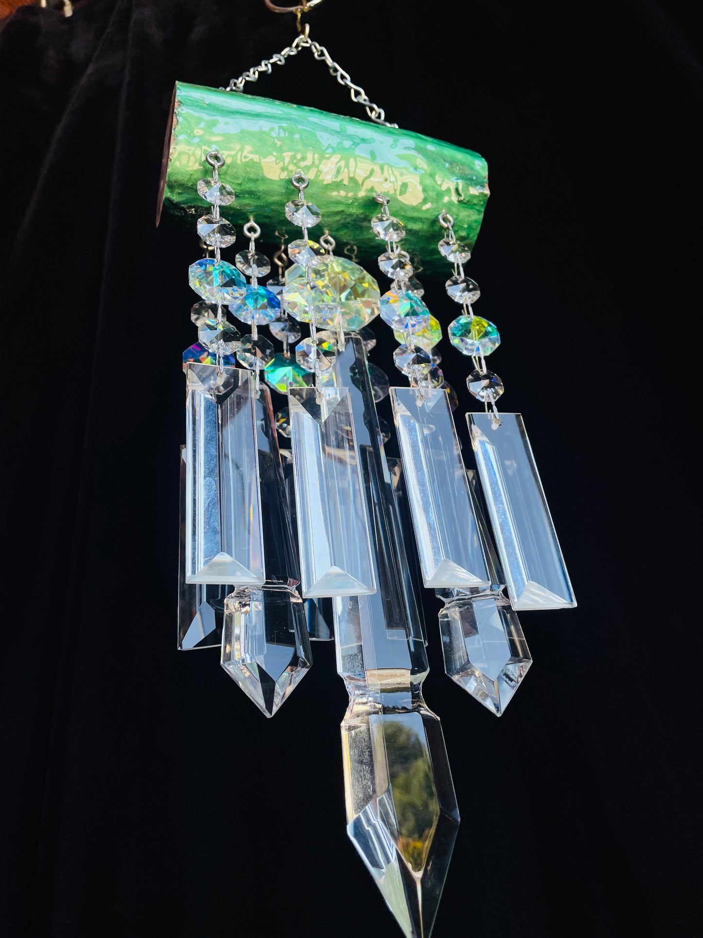 Glistening Driftwood & Crystal Wind Chime Sun Catcher 11 Strand