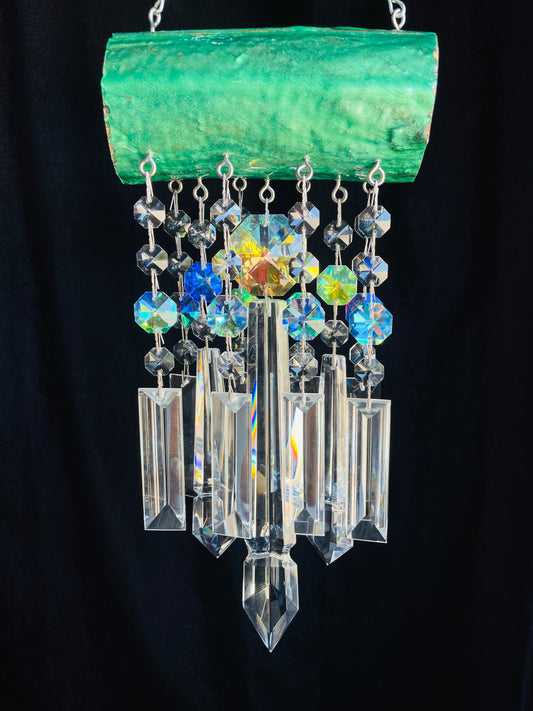 Suncatching Windchime made from driftwood and real chandelier crystals