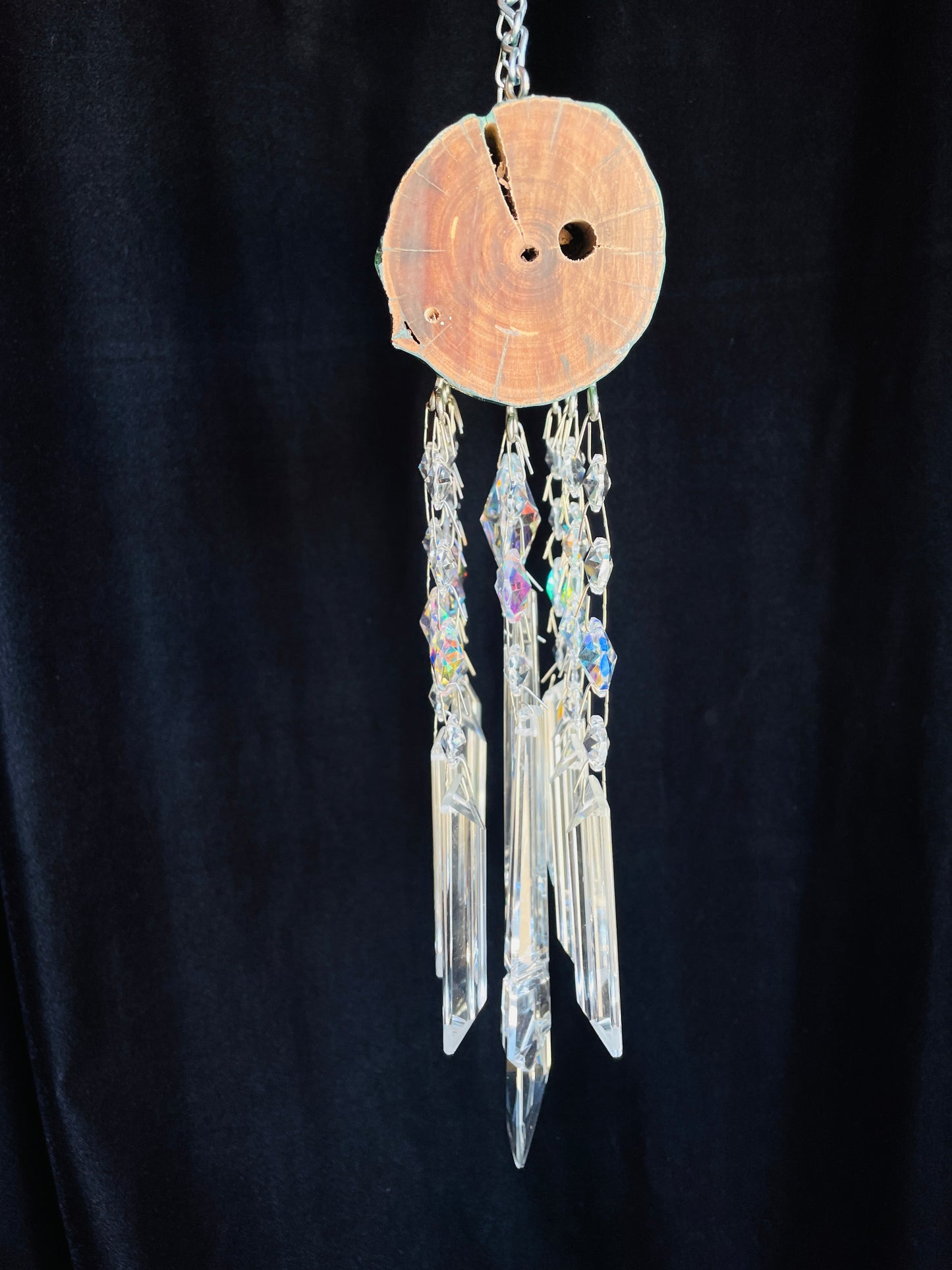 Glistening Driftwood & Crystal Wind Chime Sun Catcher 11 Strand