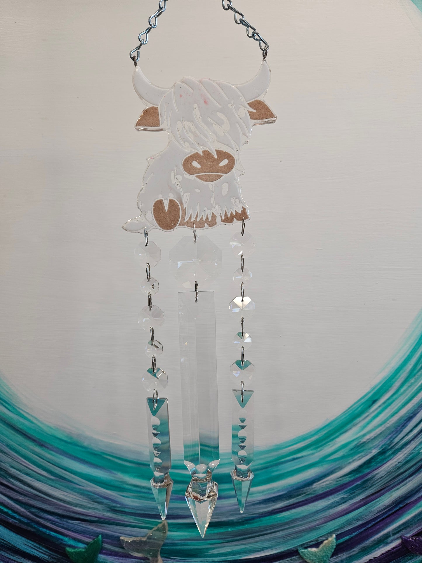 Dazzling Epoxy Highland Cow Suncatching Windchime 3 Strand