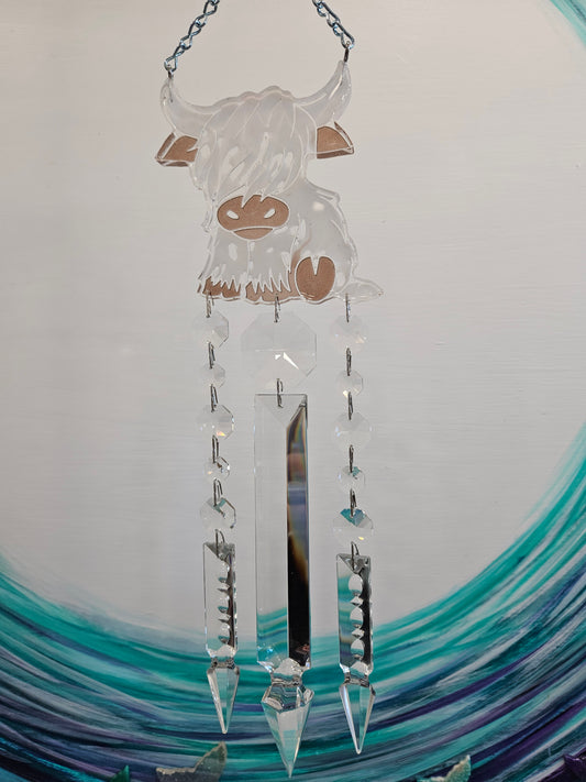 Dazzling Epoxy Highland Cow Suncatching Windchime 3 Strand