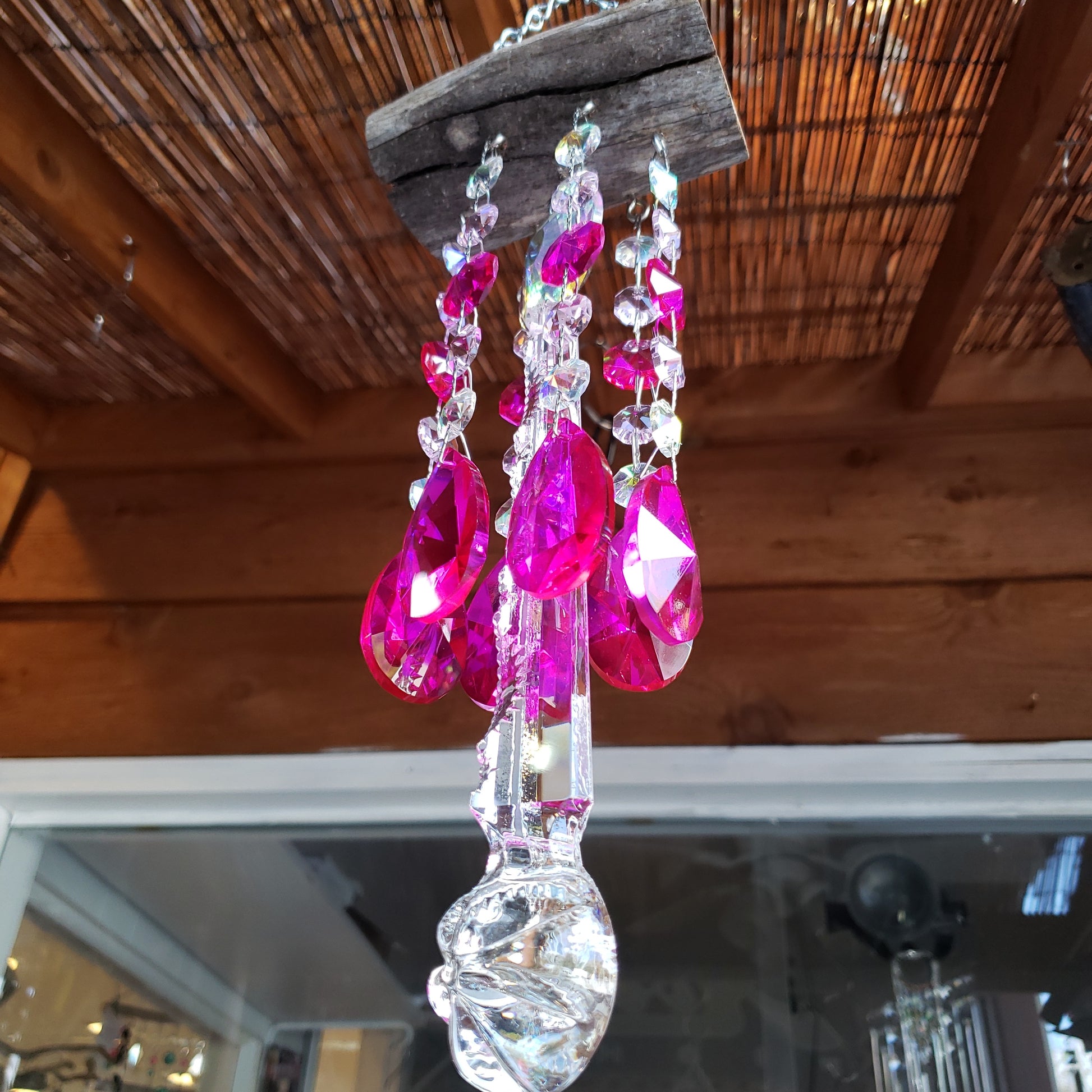 Pink handmade chandelier crystal windchime suncatcher