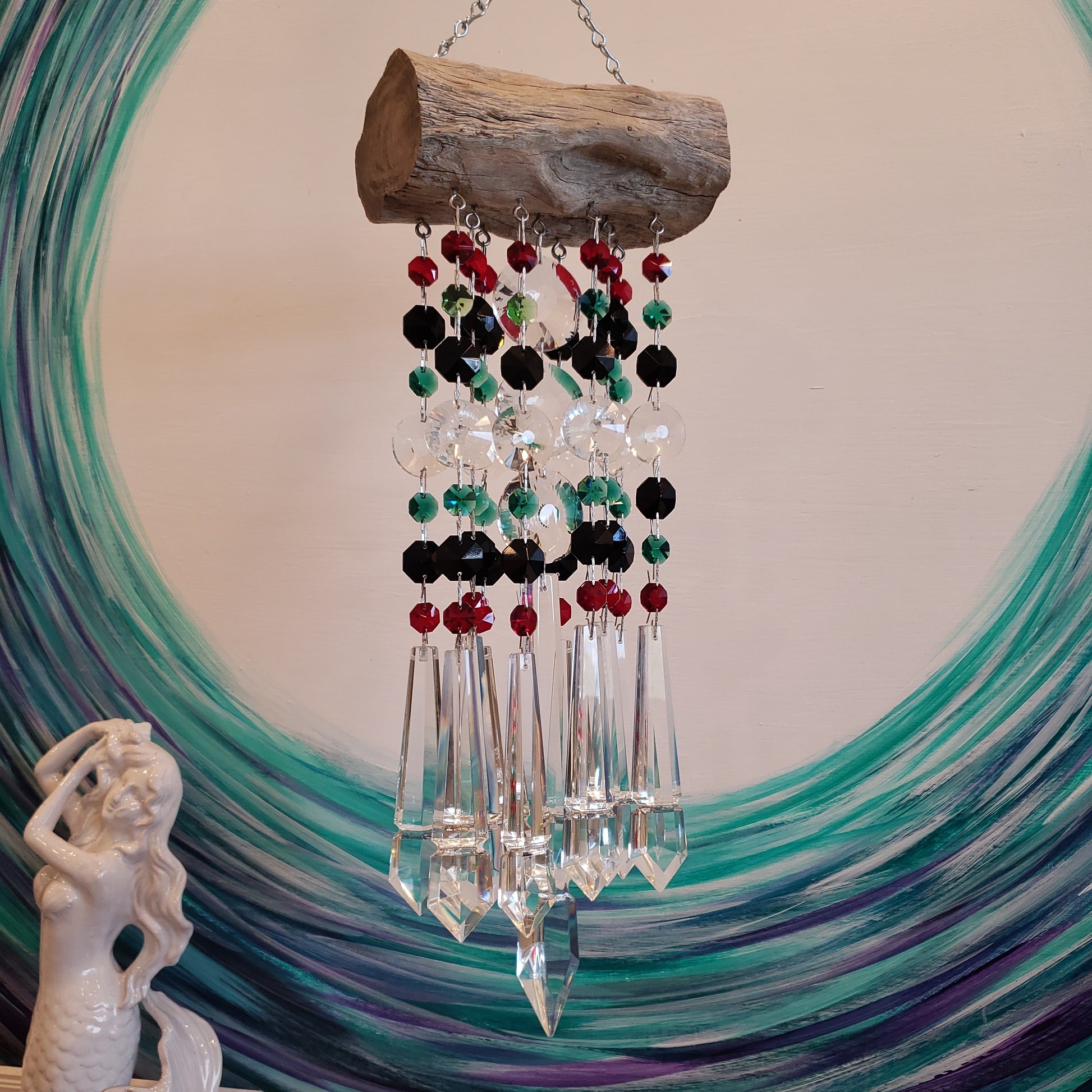 natural driftwood wind-chime chandelier- crystal  triton spears
