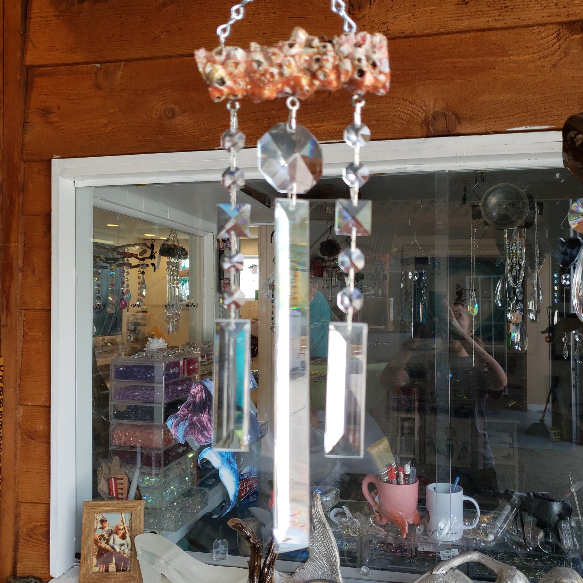 barnacle epoxied 3 windchime chandelier crystals