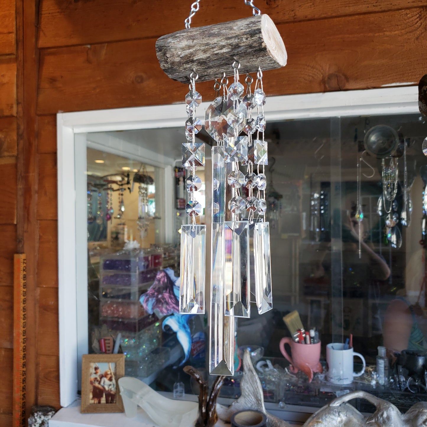 Natural Driftwood & Crystal Sun Catcher Wind Chime 7 Strand