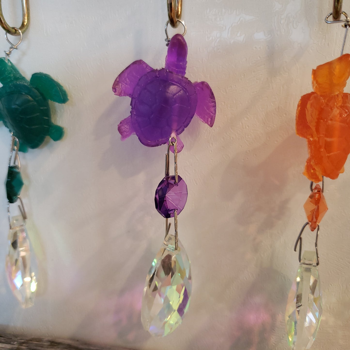 purple epoxy rein sea-turtle sun-catching chandelier crystal