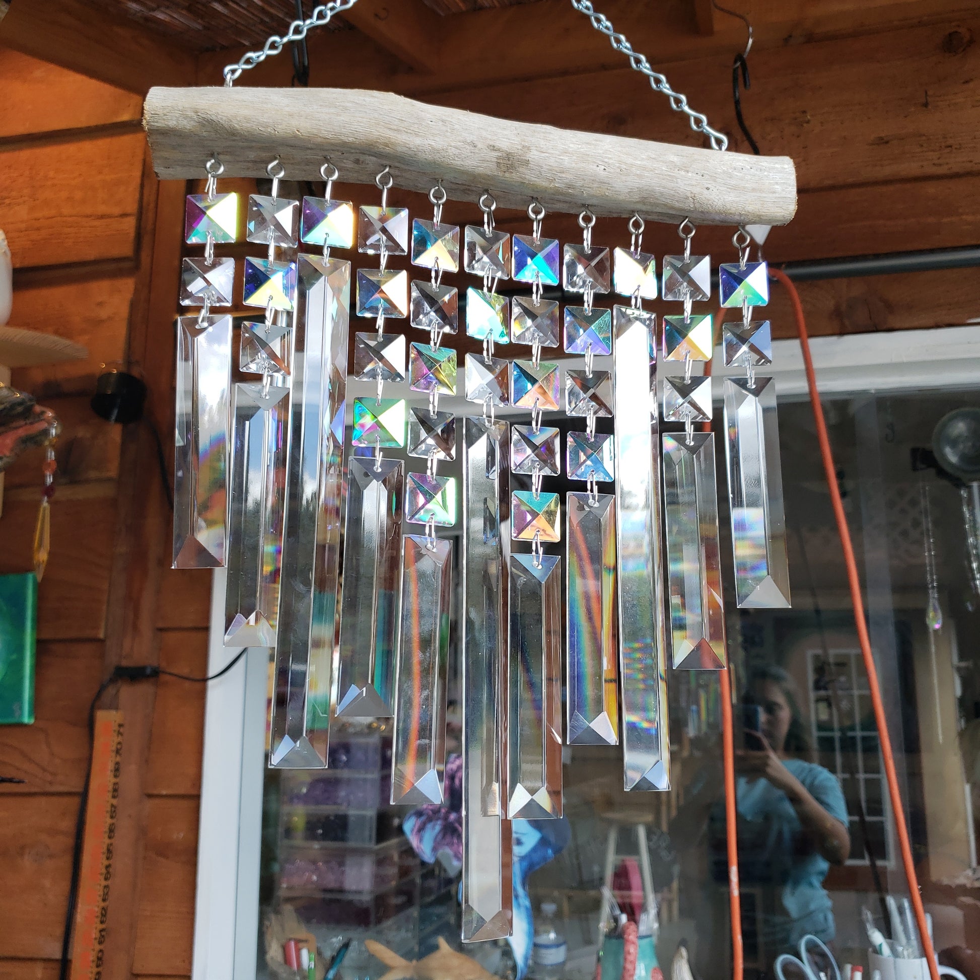 Wind chime sun catcher dazzling driftwood Auburndale Florida chandelier crystals