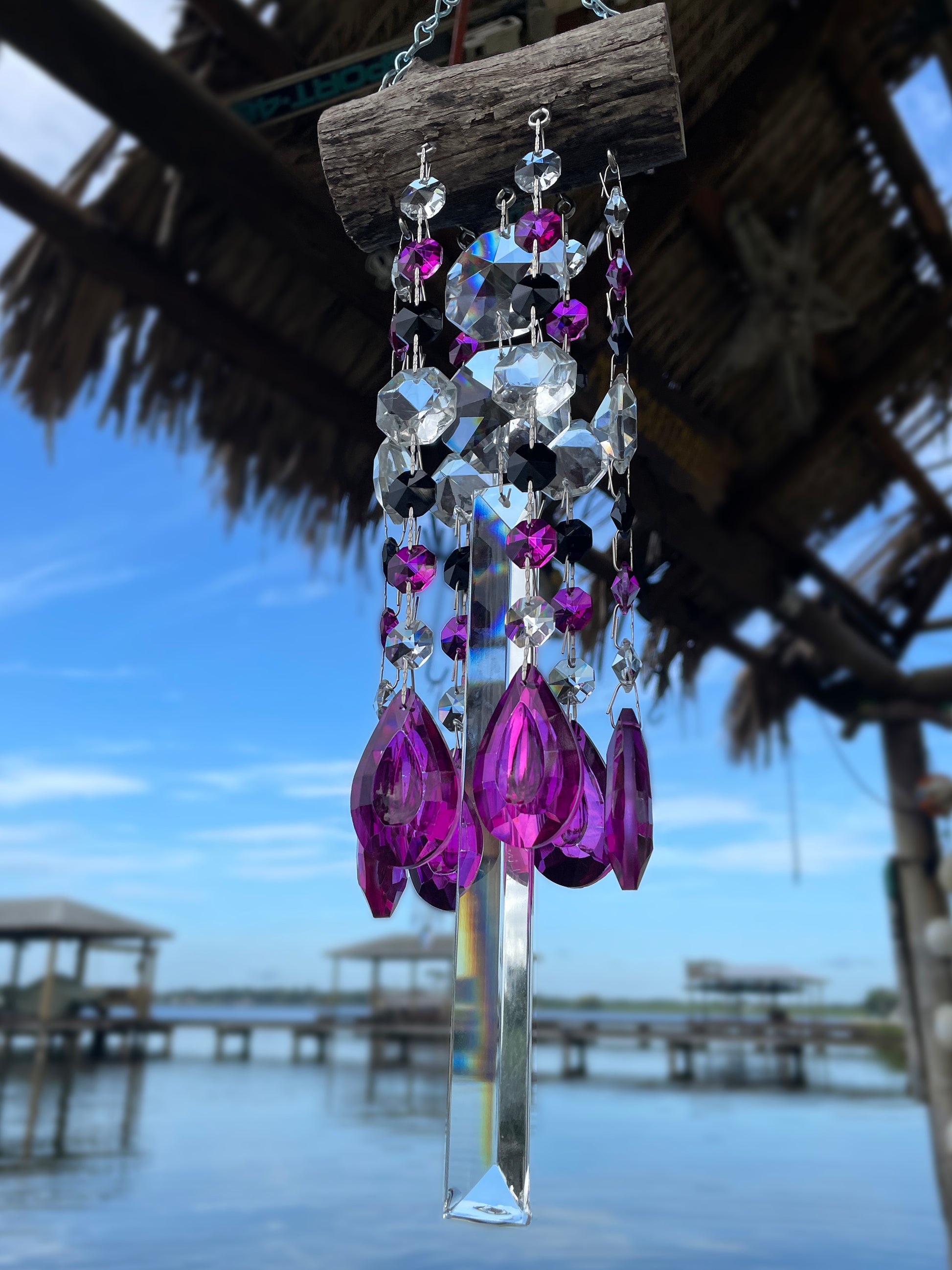 Dazzling Driftwood handmade wind chime sun catcher chandelier crystal