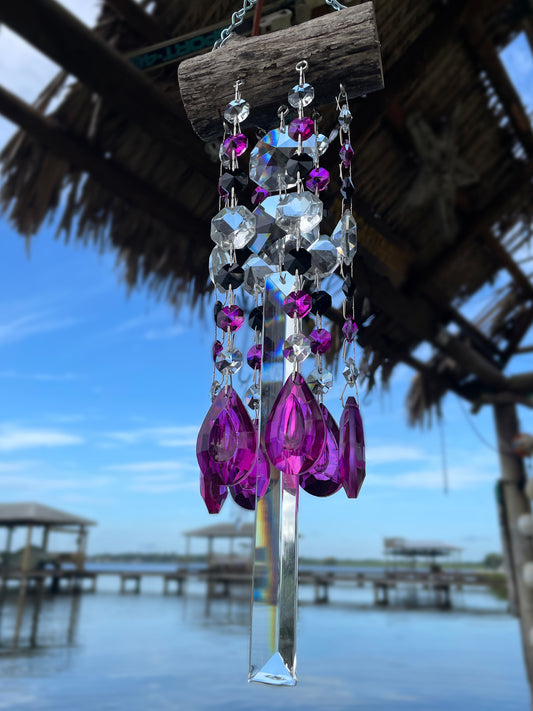 Dazzling Driftwood handmade wind chime sun catcher chandelier crystal