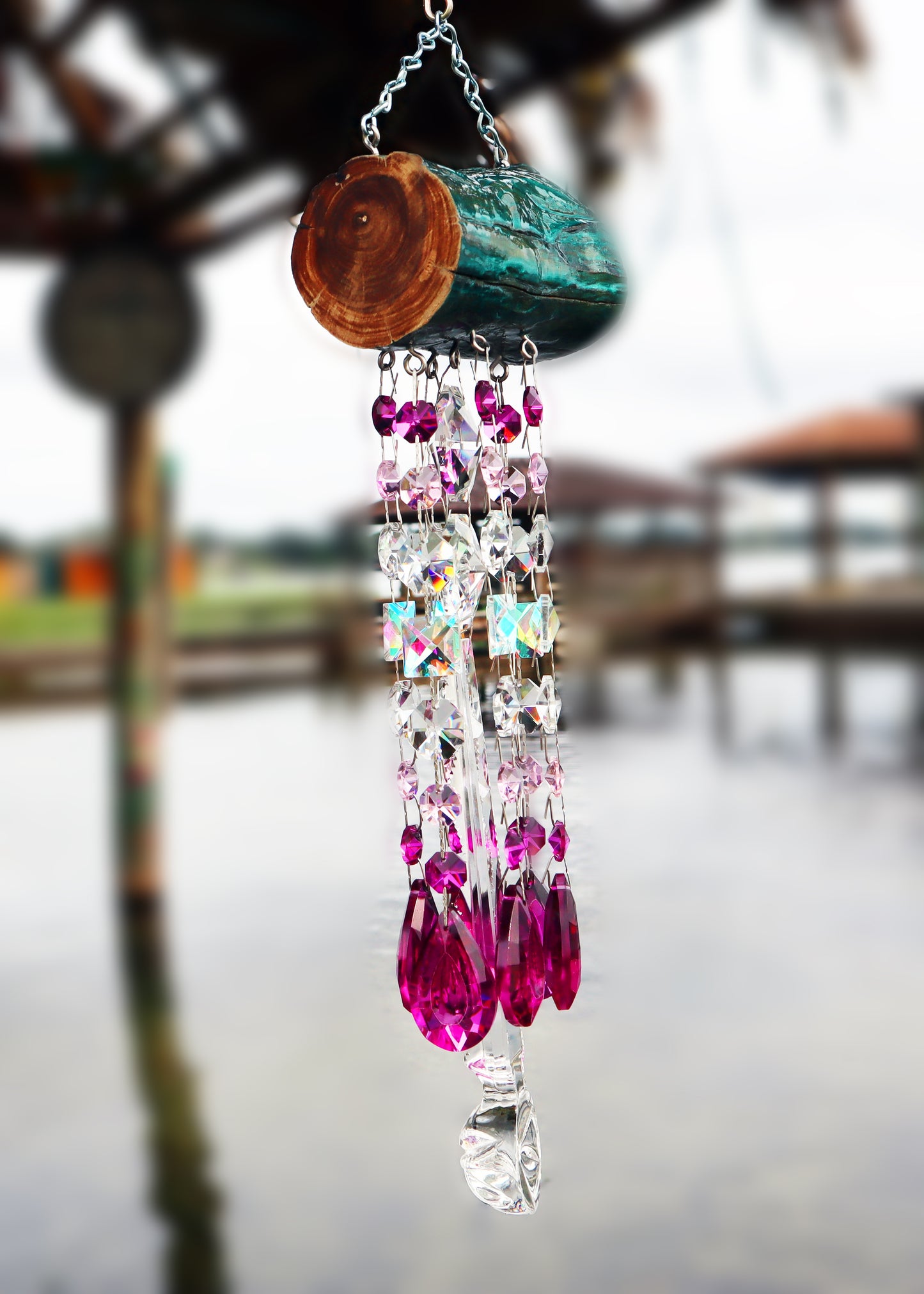 driftwood epoxy resin wind-chime chandelier crystal handmade art unique gift