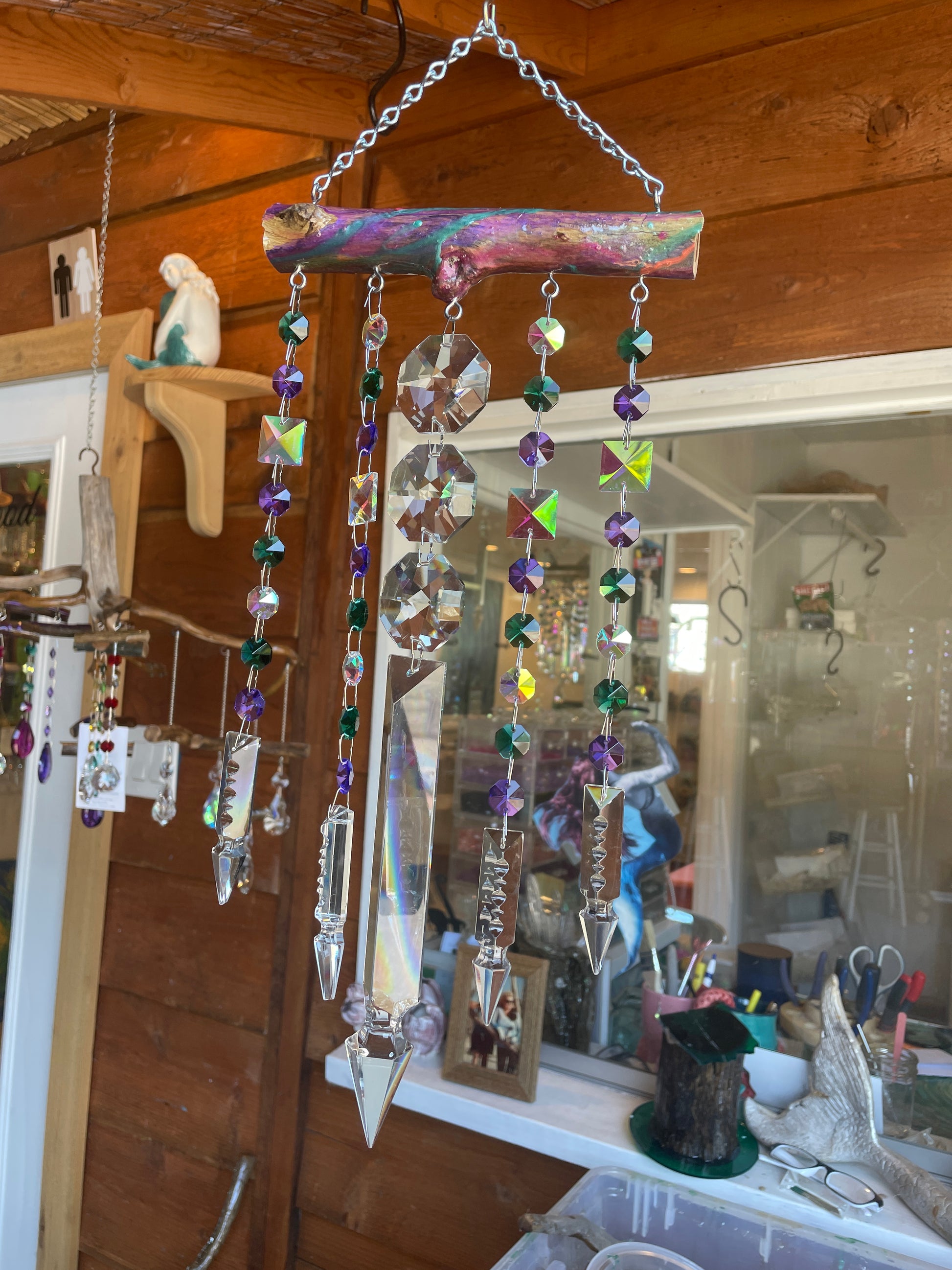 rainbow tree epoxy resin driftwood chandelier crystal wind-chime