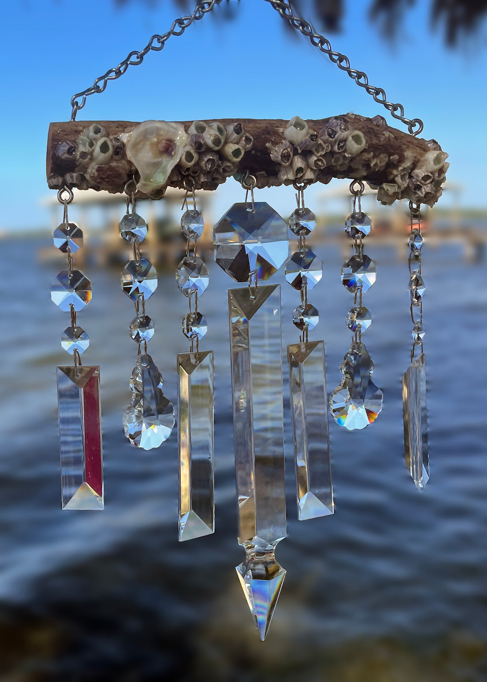 Barnacle and oystershell windchime 7 with handiler crystals