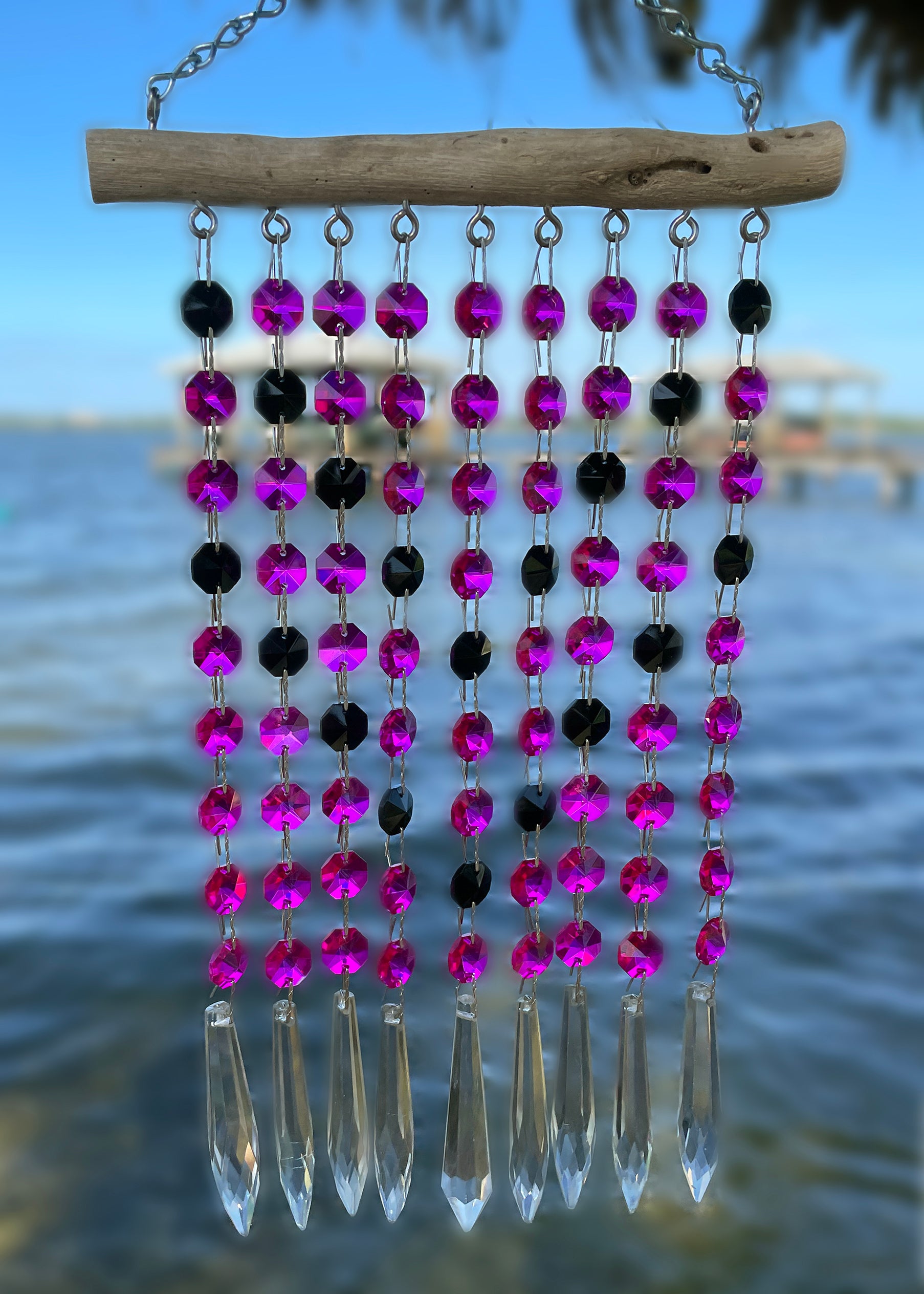 black and pink v shaped chandelier crystal suncatcher