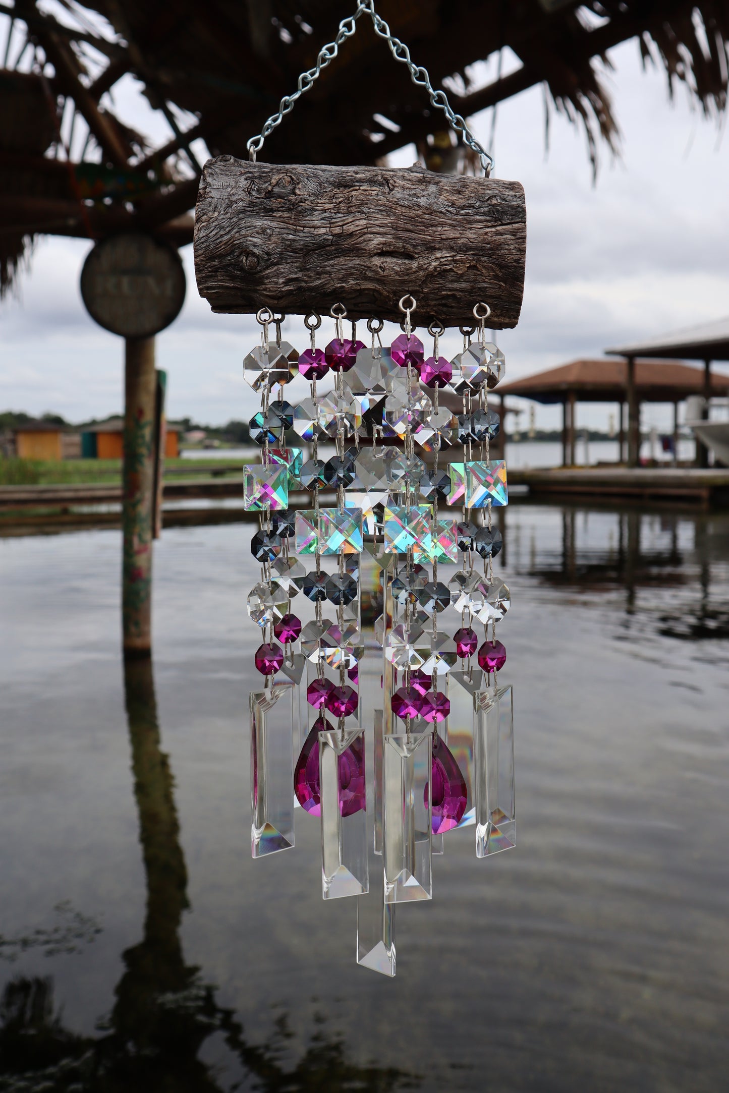 dazzling driftwood handmade wind chime sun catcher chandelier crystal