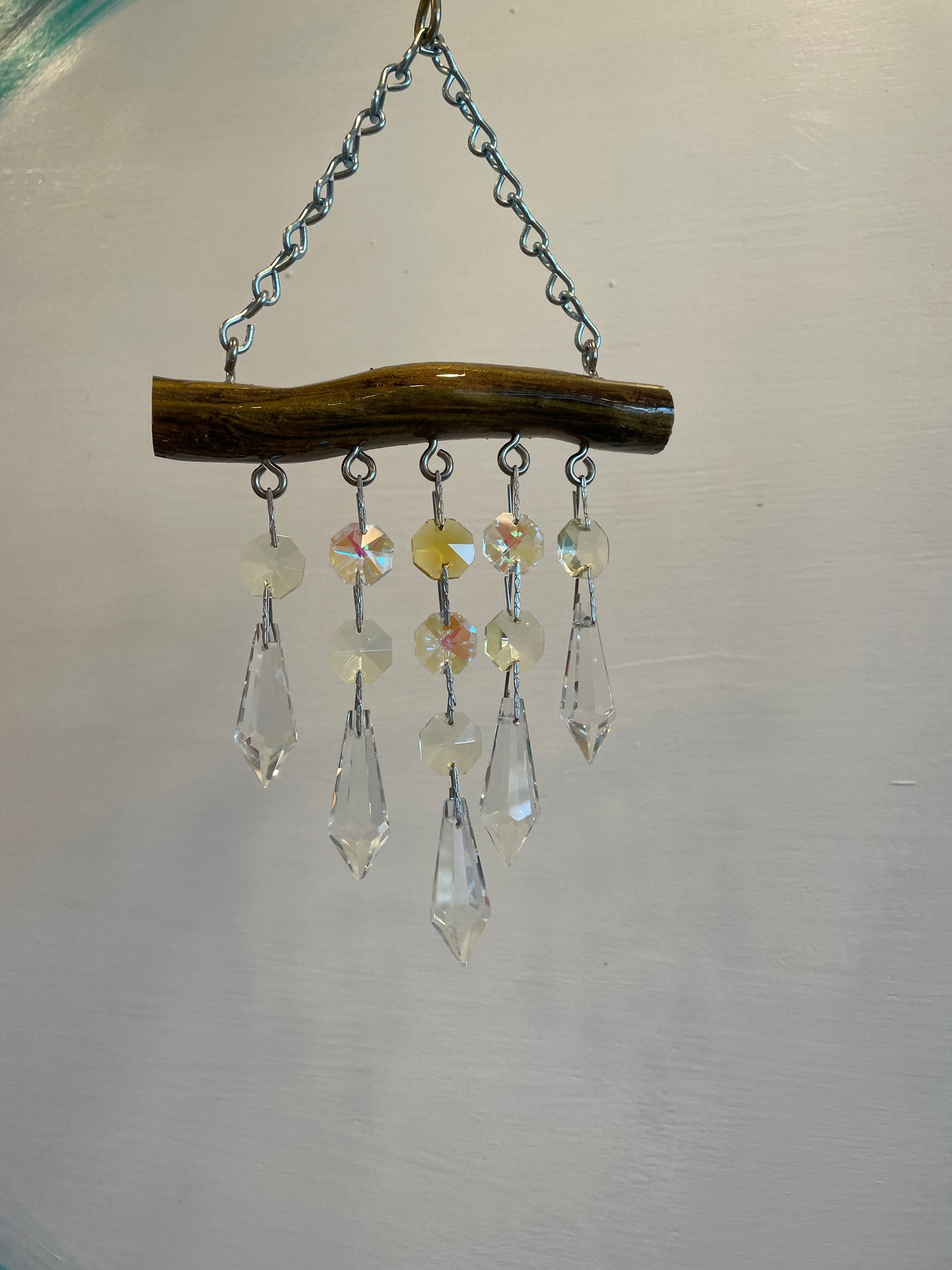 epoxy glistening driftwood sun-catcher chandelier crystal 