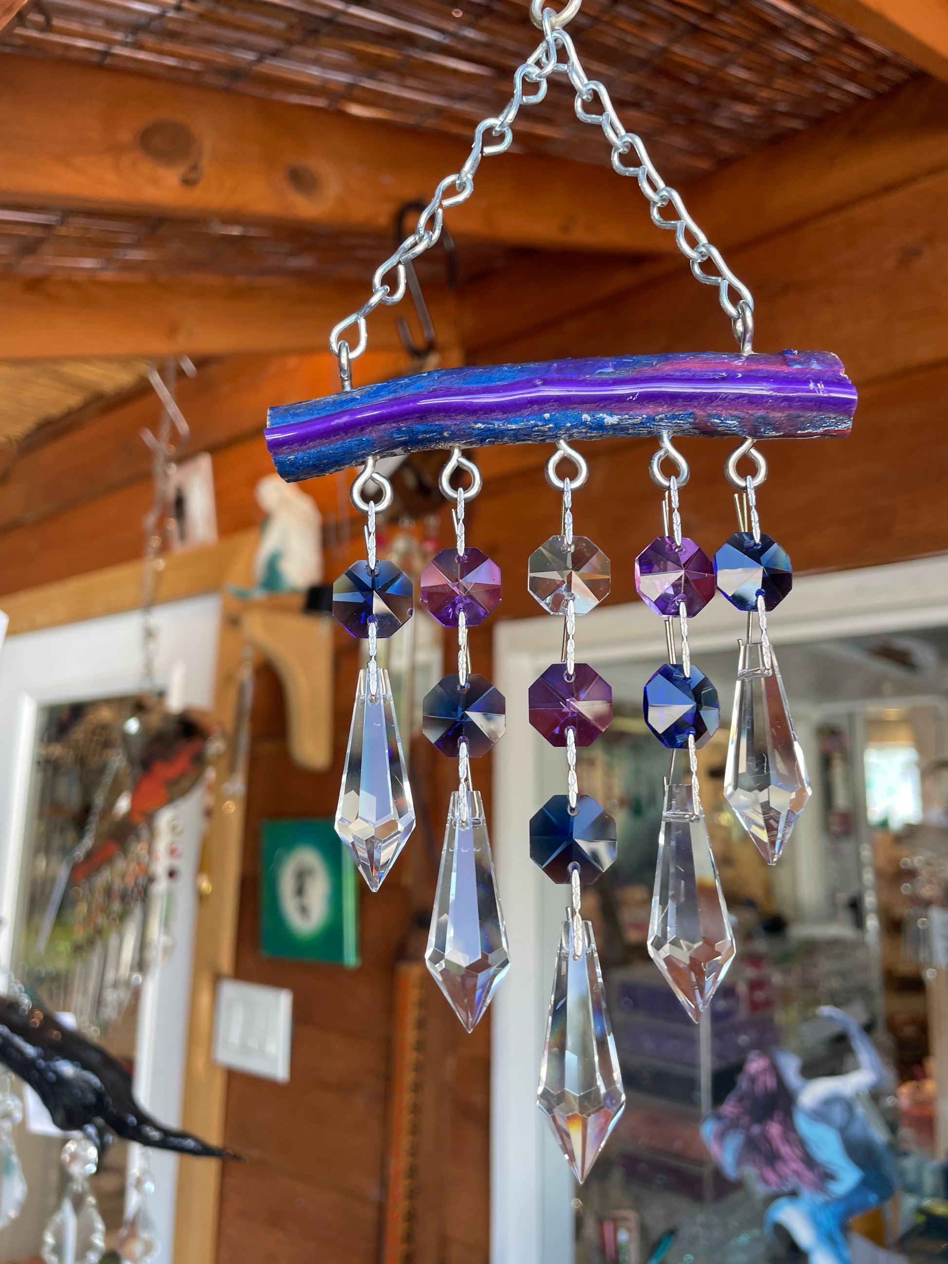 sun catcher chandelier crystals blue purple clear