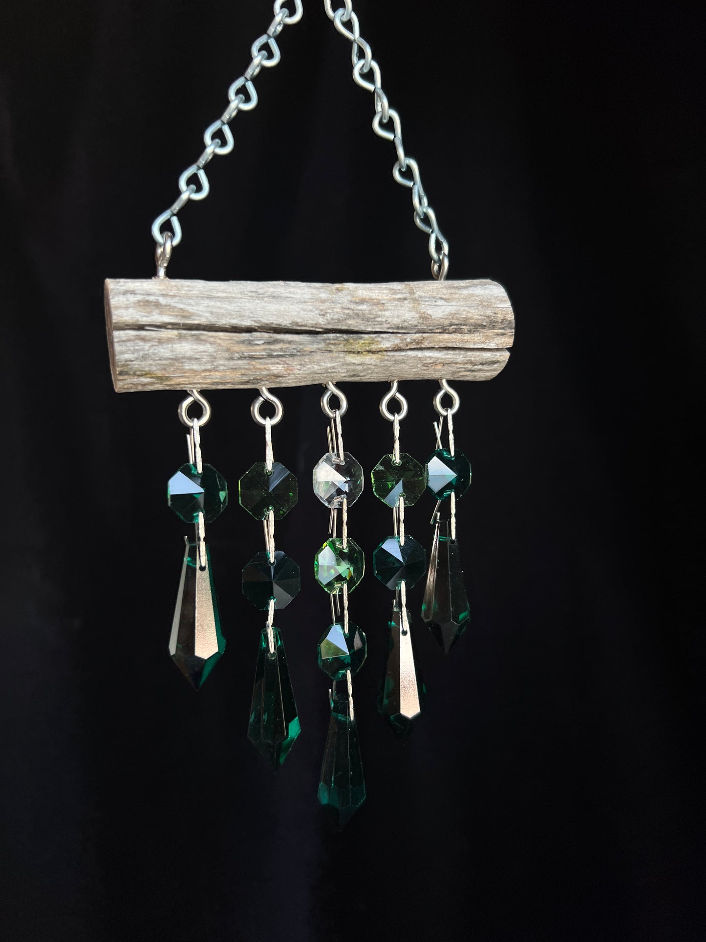Natural Driftwood & Crystal Sun Catcher Micro 5 Strand Green
