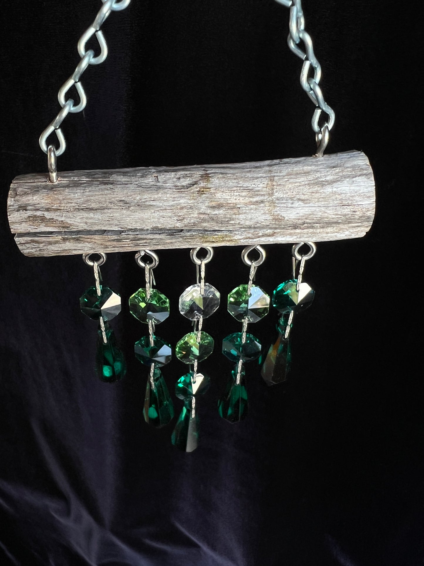 Natural Driftwood & Crystal Sun Catcher Micro 5 Strand Green