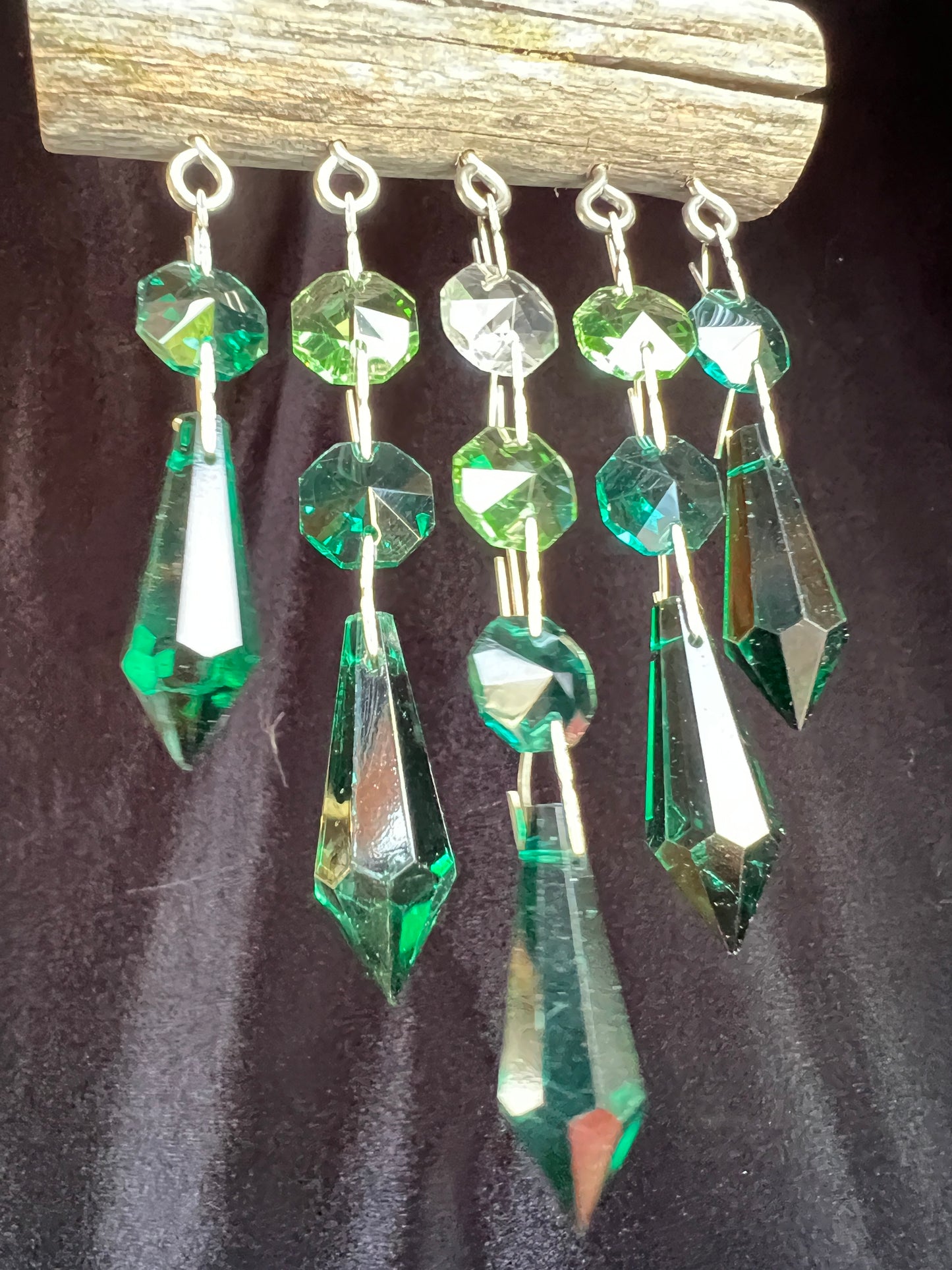 Natural Driftwood & Crystal Sun Catcher Micro 5 Strand Green