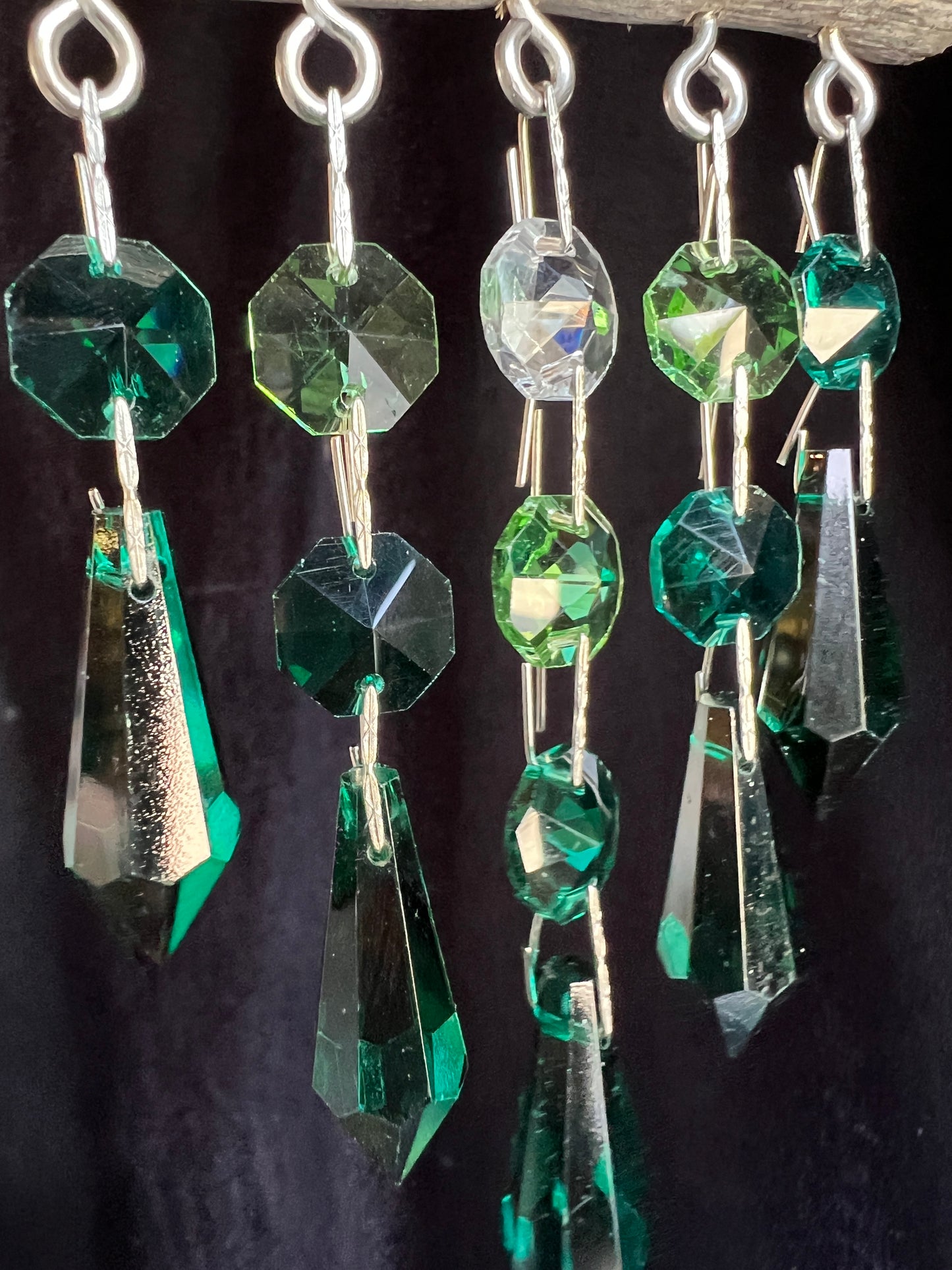 Natural Driftwood & Crystal Sun Catcher Micro 5 Strand Green