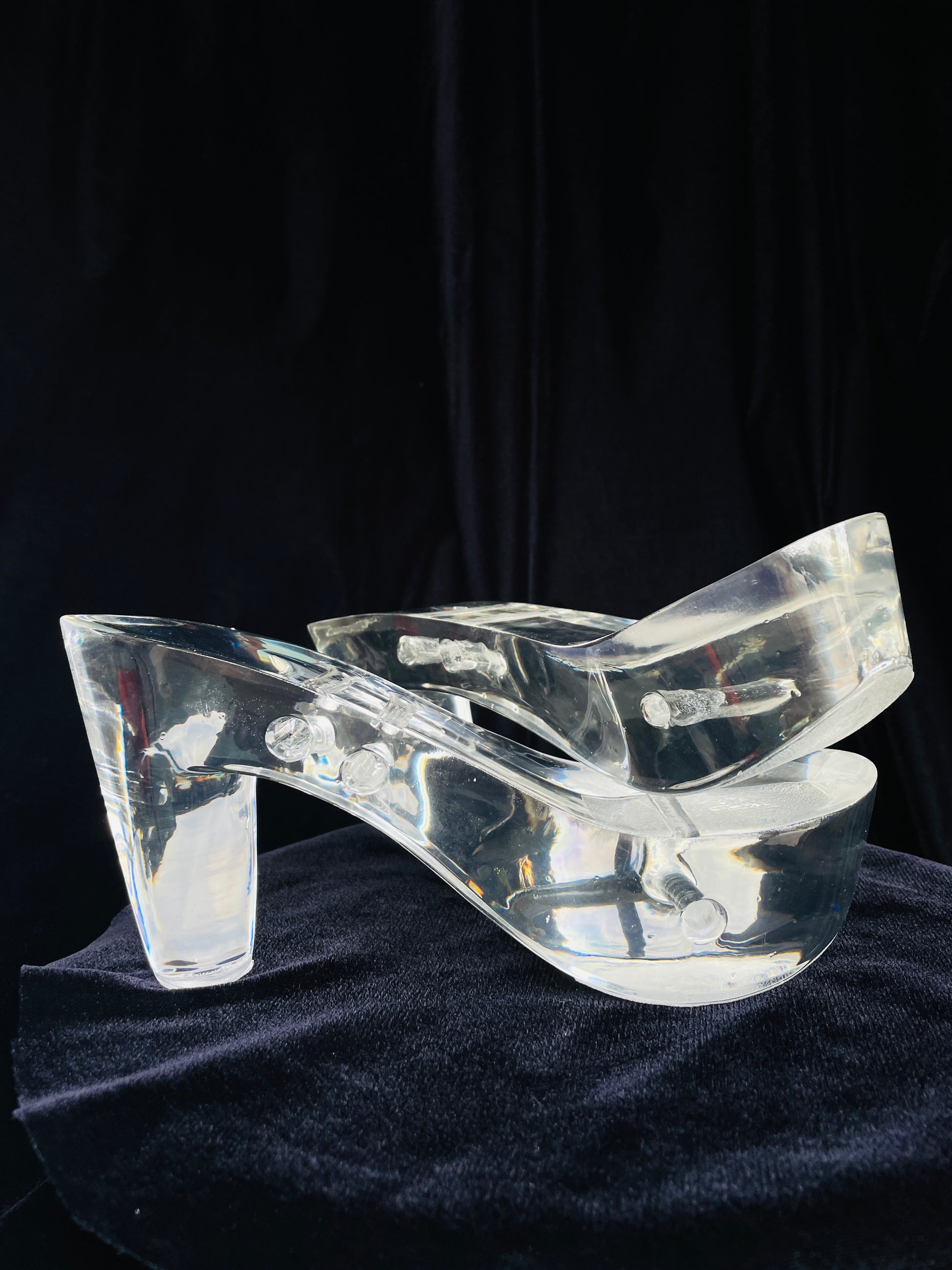 Recreation of Marilyn Monroe's Clear Platform Heel "Cinderella Slippers" hand made from epoxy resin. These are literally art you wear on your tootsies made in Auburndale, Florida