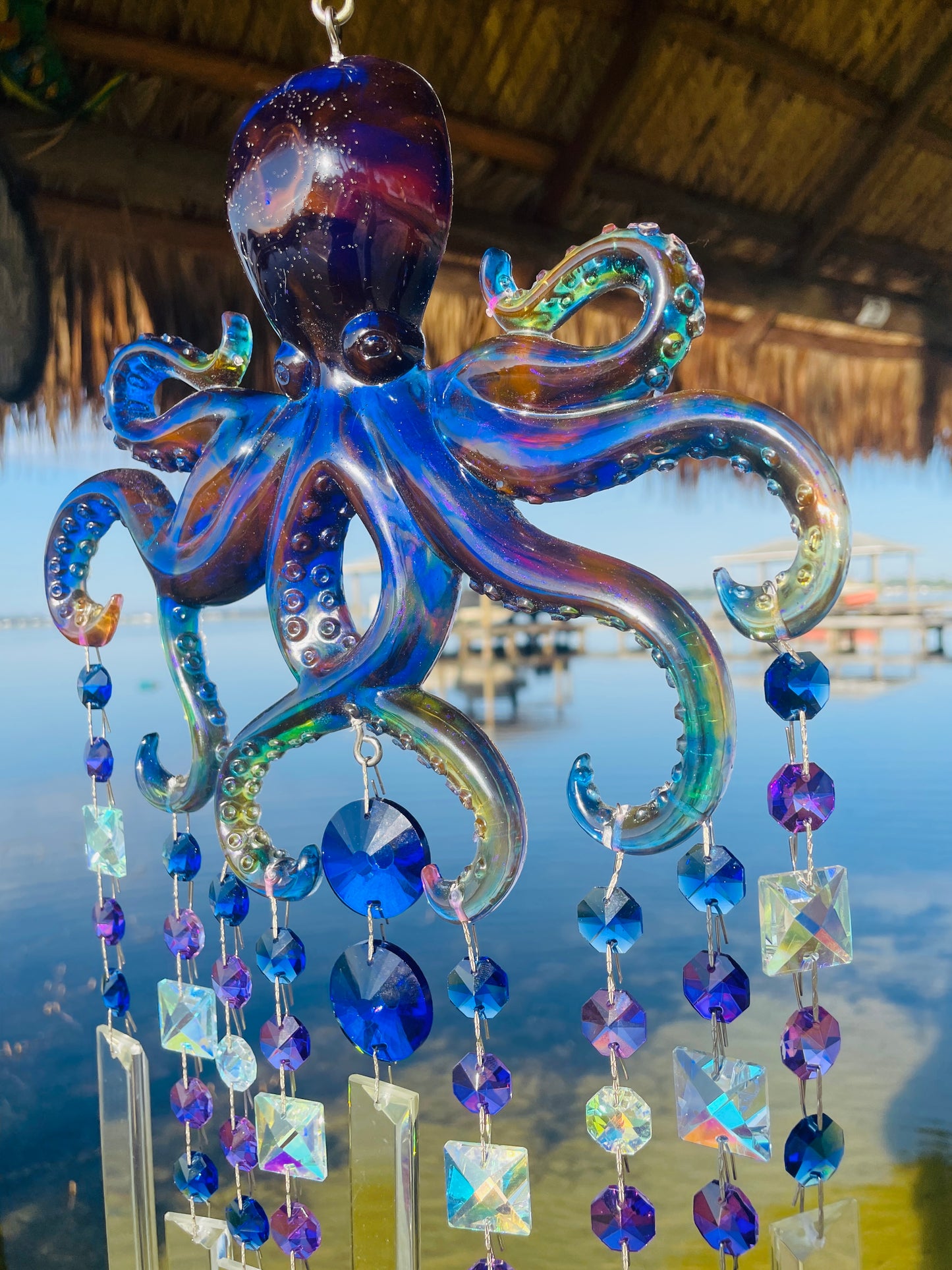 Epoxy Resin Octopus Sun Catcher Wind Chime 11 Strand