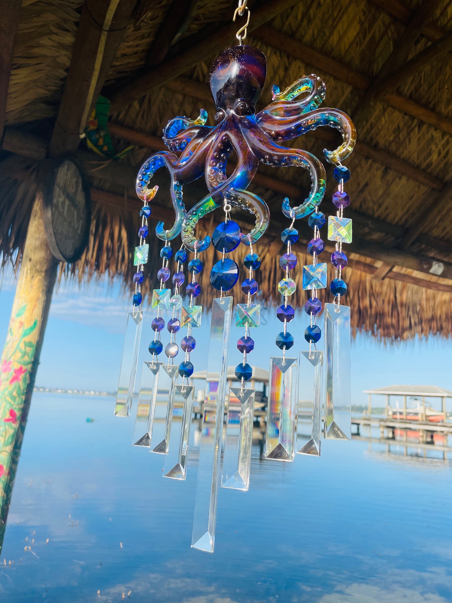 Epoxy Resin Octopus Sun Catcher Wind Chime 11 Strand
