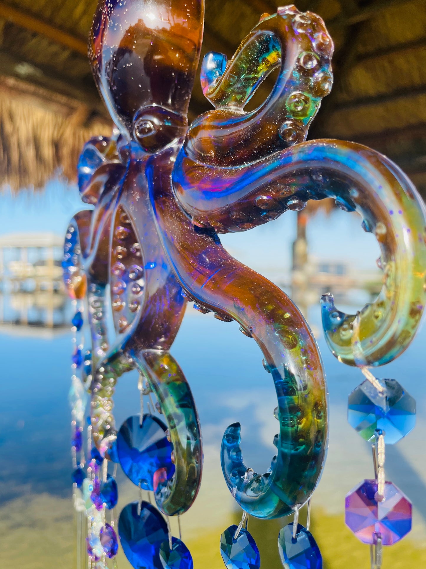 Epoxy Resin Octopus Sun Catcher Wind Chime 11 Strand