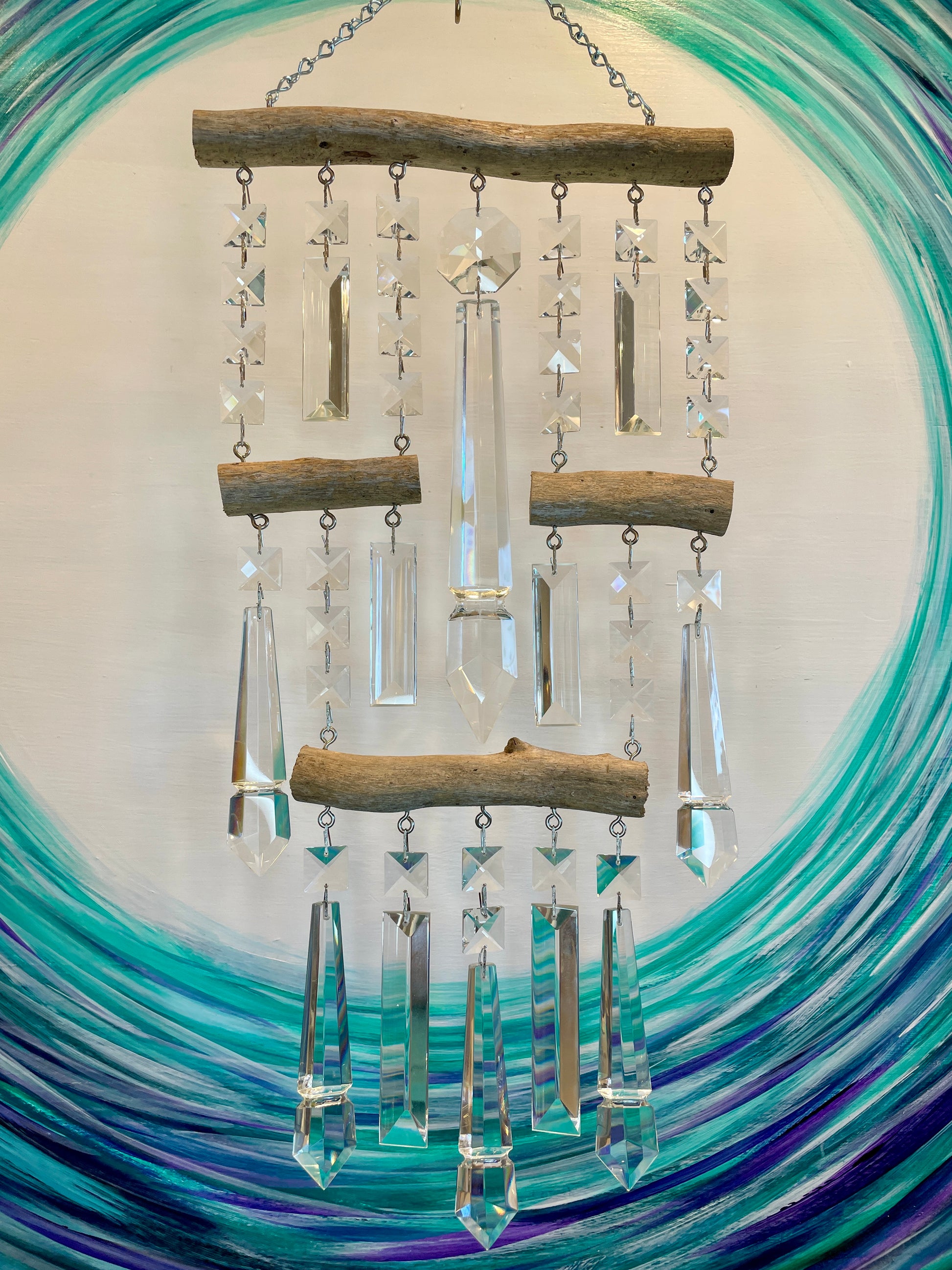 Suncatcher windchime driftwood crystal chandelier prisms hand made