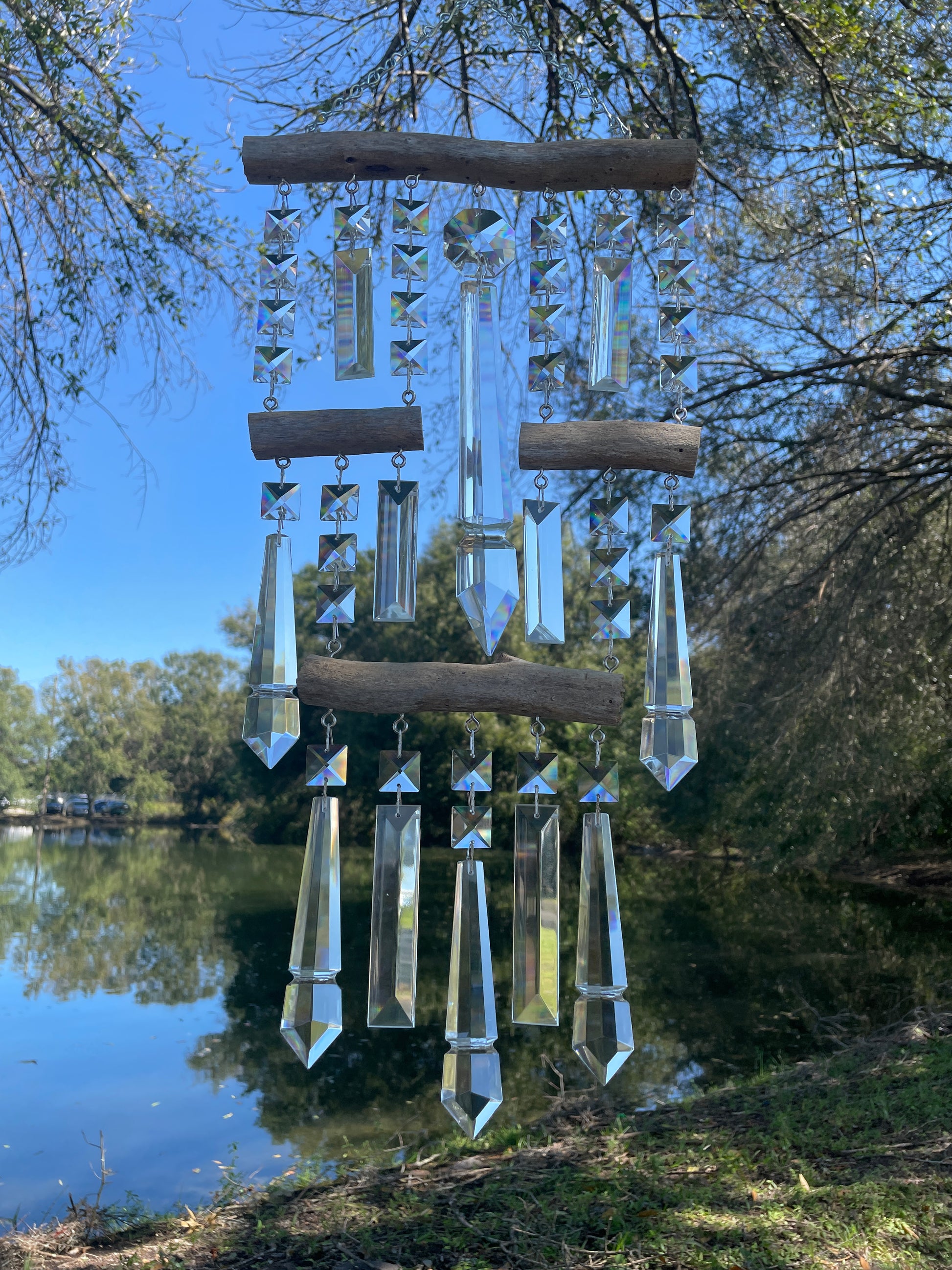 Suncatcher windchime driftwood crystal chandelier prisms hand made