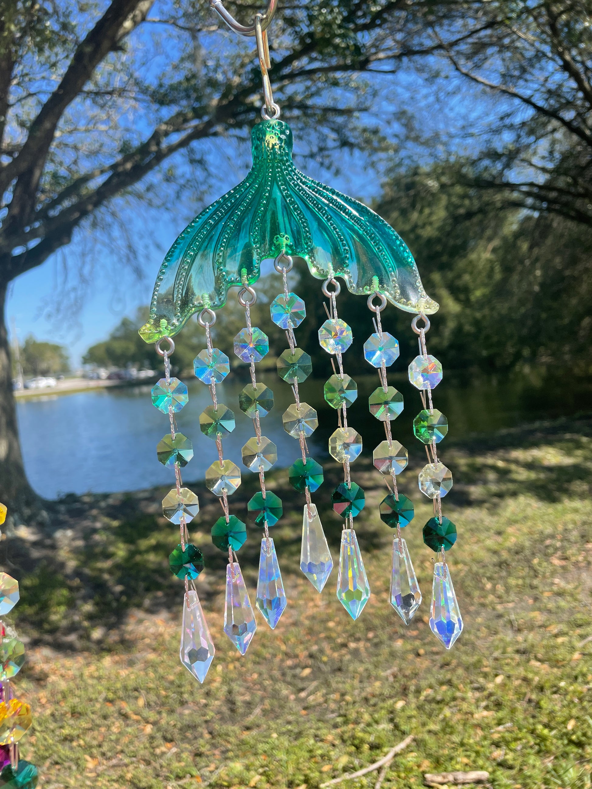 Epoxy resin mermaid tail chandelier crystal suncatcher