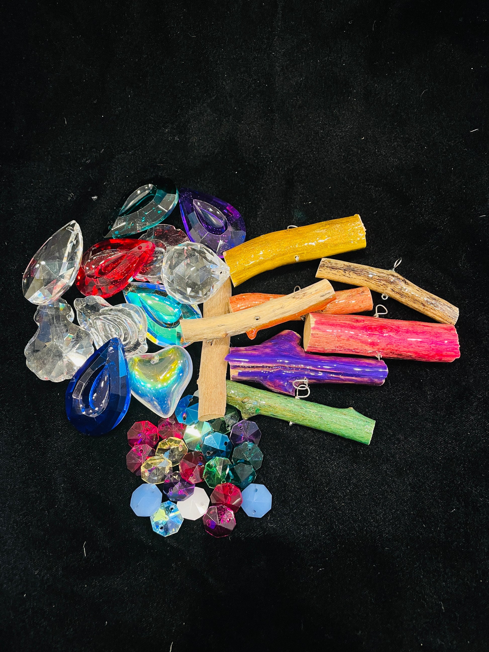 Driftwood and crystals in a variety of colors