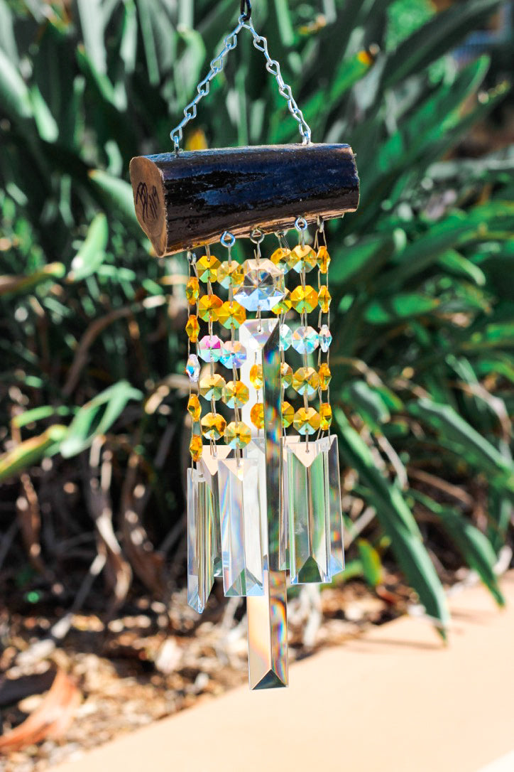 driftwood wind-chime chandelier crystal handmade art unique gifts