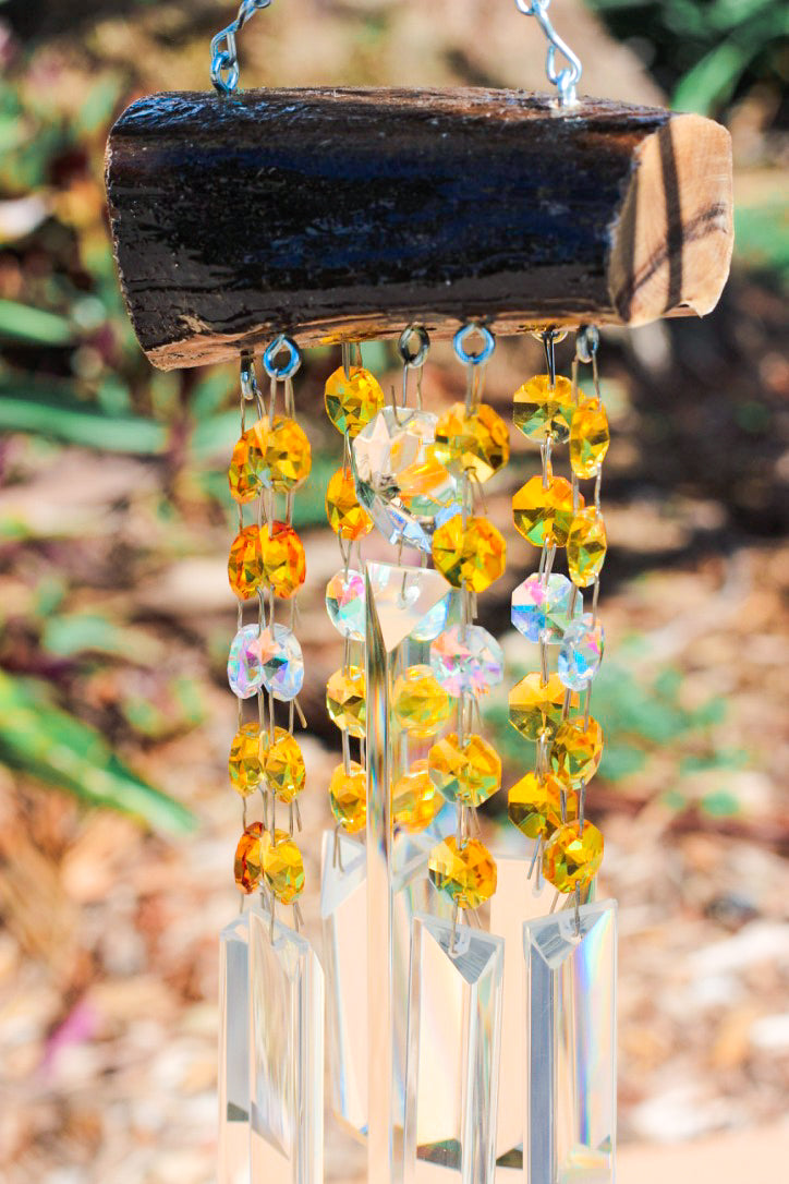 epoxy resin driftwood wind-chime  chandelier crystal yellow colonials unique gifts