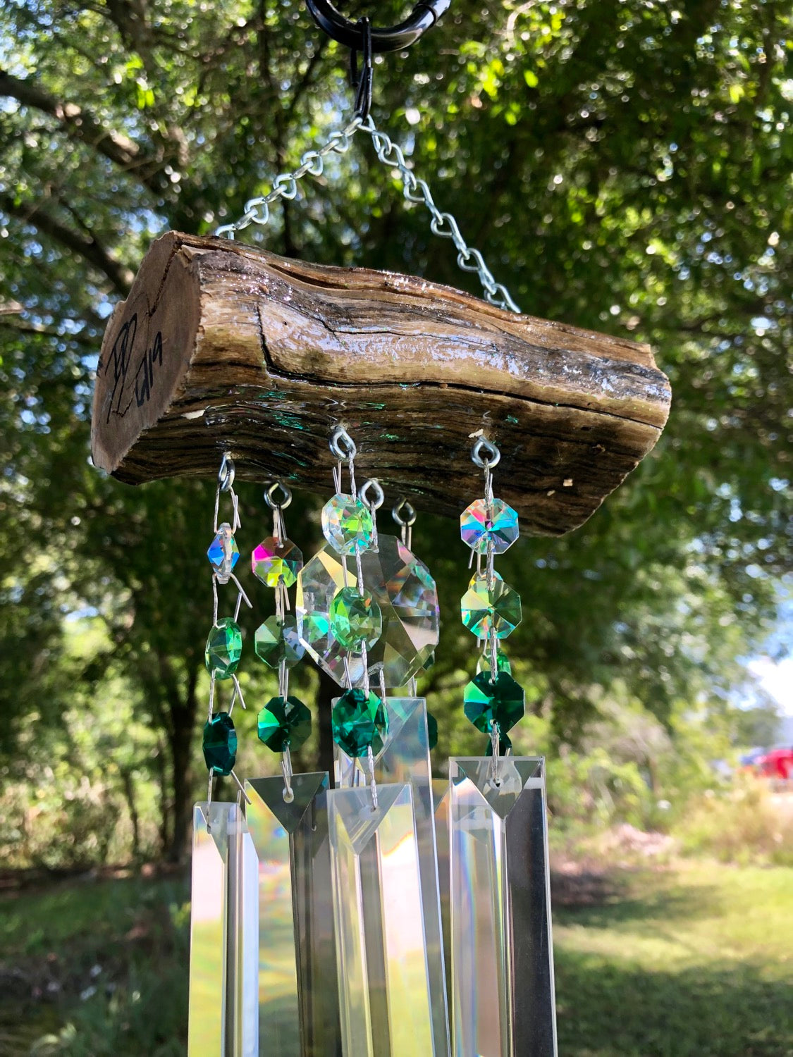 driftwood wind-chime chandelier crystal handmade art unique gift dazzling driftwood