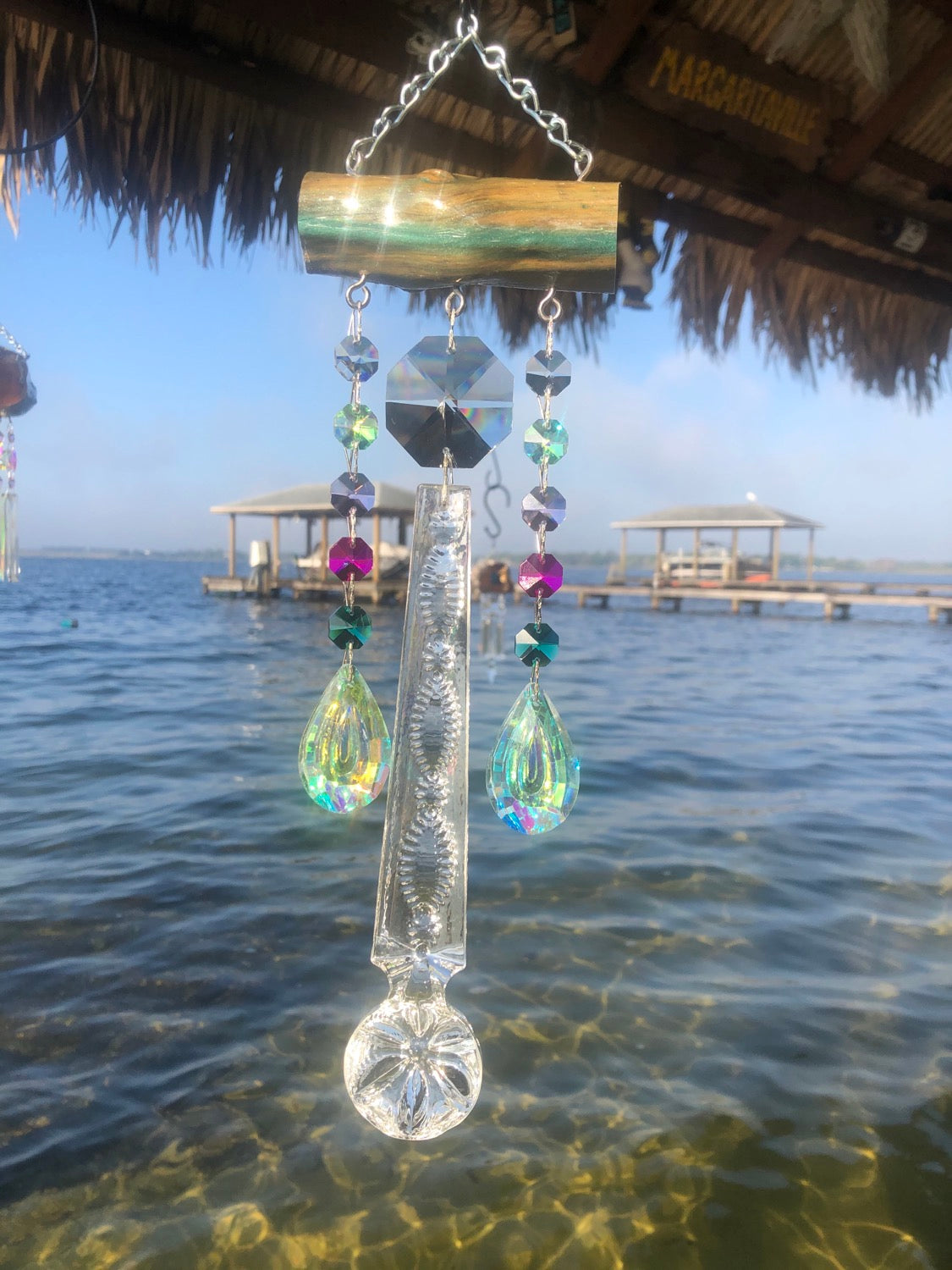 glistening wind-chime 3 chandelier crystals sand-dollar