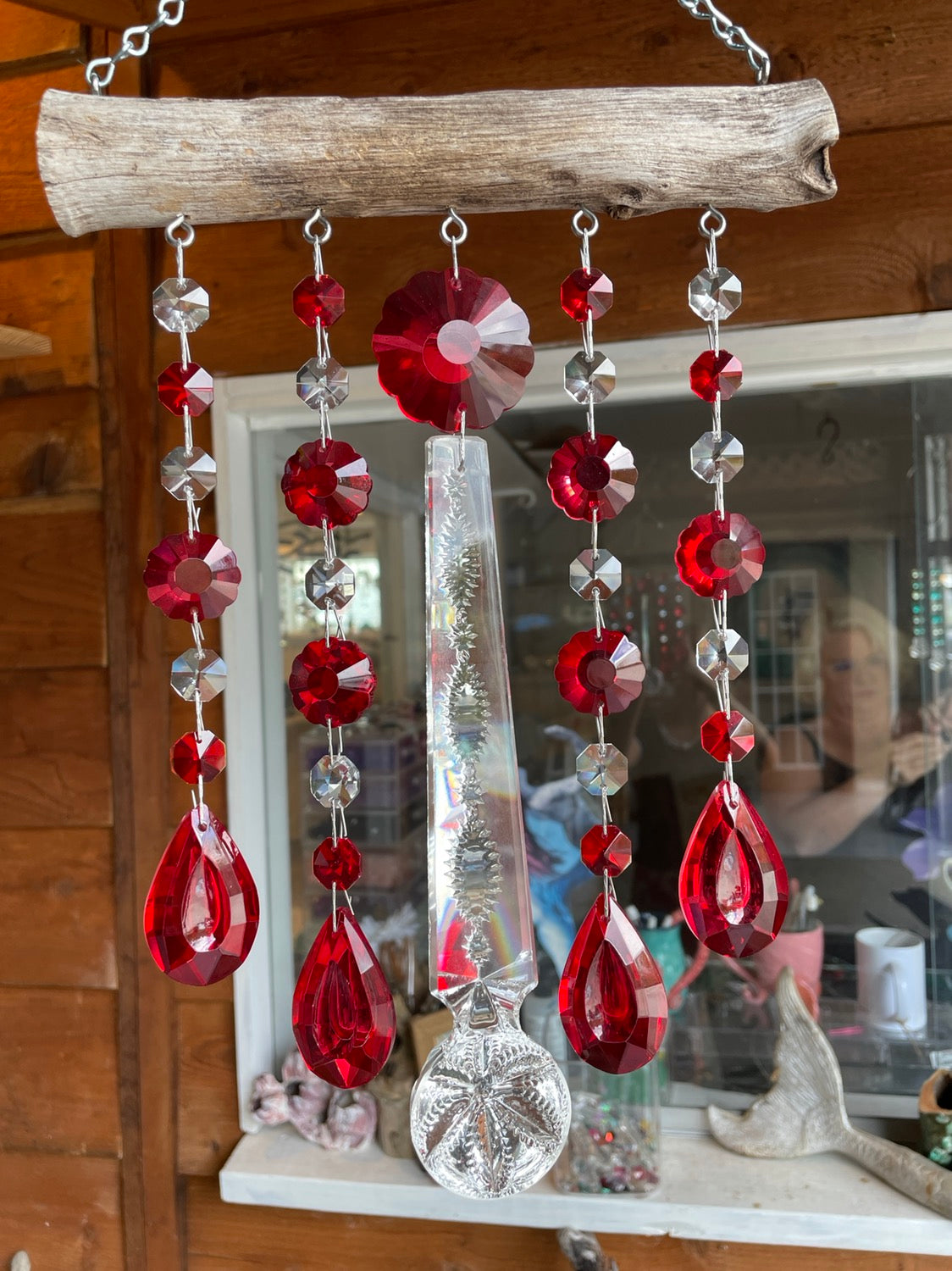 Dazzling Driftwood handmade red wind chime sun catcher Auburndale Florida